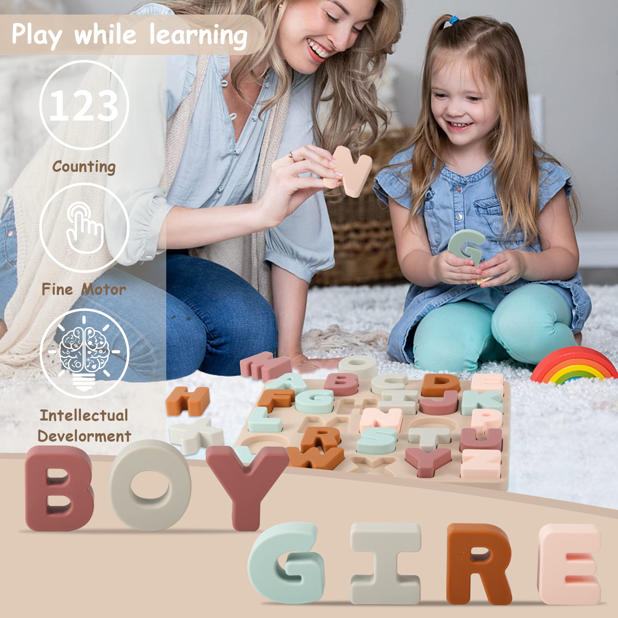 ABC Letter Puzzle for Toddlers 1-3 Years - Silicone Alphabet Learning Toy with Puzzle Board & Letter Blocks - Educational Preschool Gift for Boys & Girls - Perfect for Homeschooling, Daycare & Early Childhood Development
