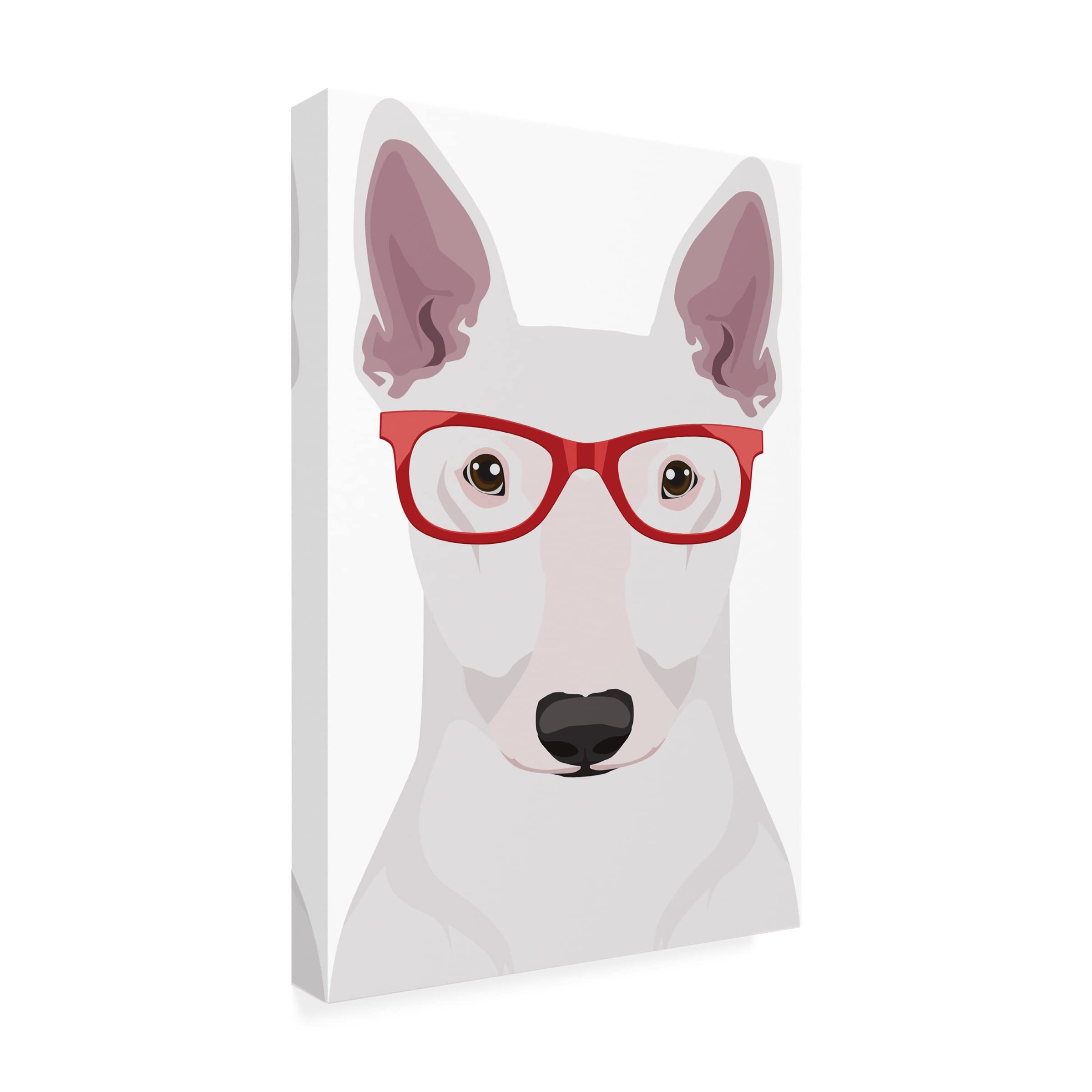 Trademark Fine Art 'Bull Terrier Wearing Hipster Glasses' Canvas Wall Art Print - Modern Pet Portrait Decor for Living Room, Bedroom & Office