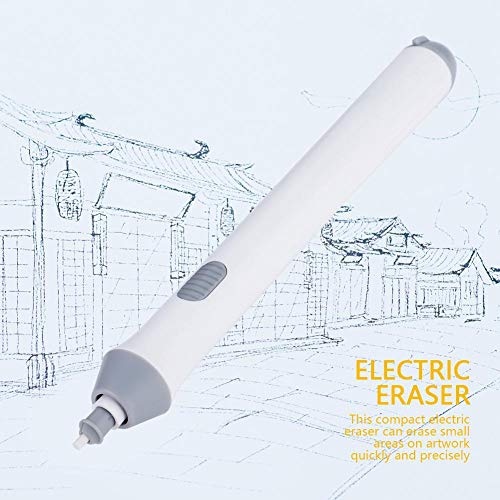Electric Eraser Kit - Battery Operated Automatic Pencil Eraser with 20 Refills - Detailer Tool for Artists, Sketching, Drafting & Graphite Pencils (White) - Perfect for Art Projects, Technical Drawings & School Work