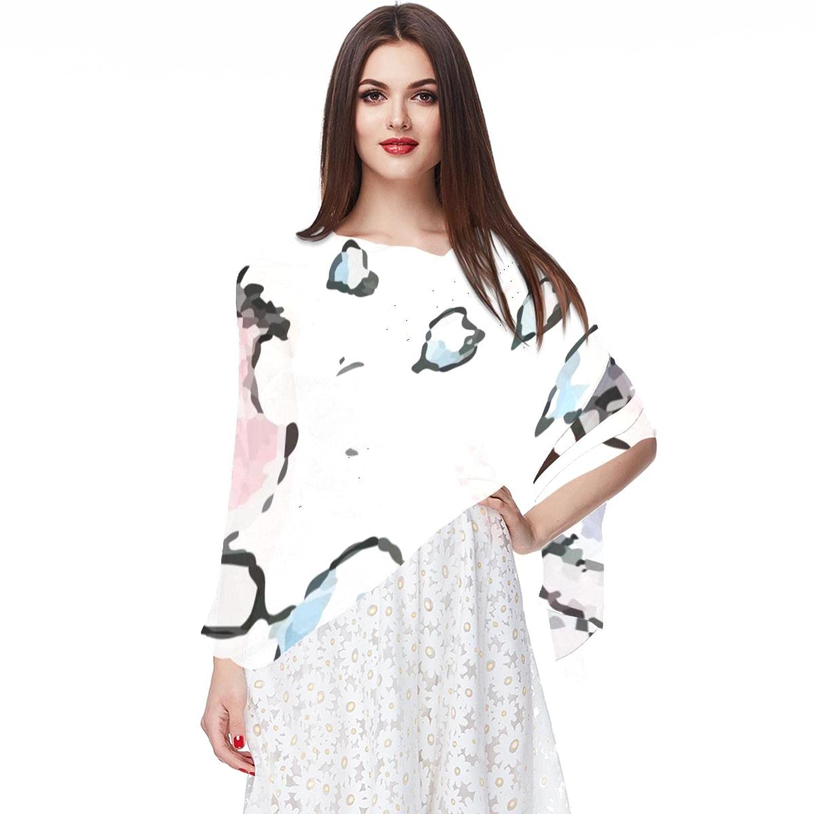 Lightweight Chiffon Scarf for Women - Elegant Long Shawl Wrap with Hedgehog & Bubble Print - Perfect for Spring Outfits, Office Wear, and Casual Accessories