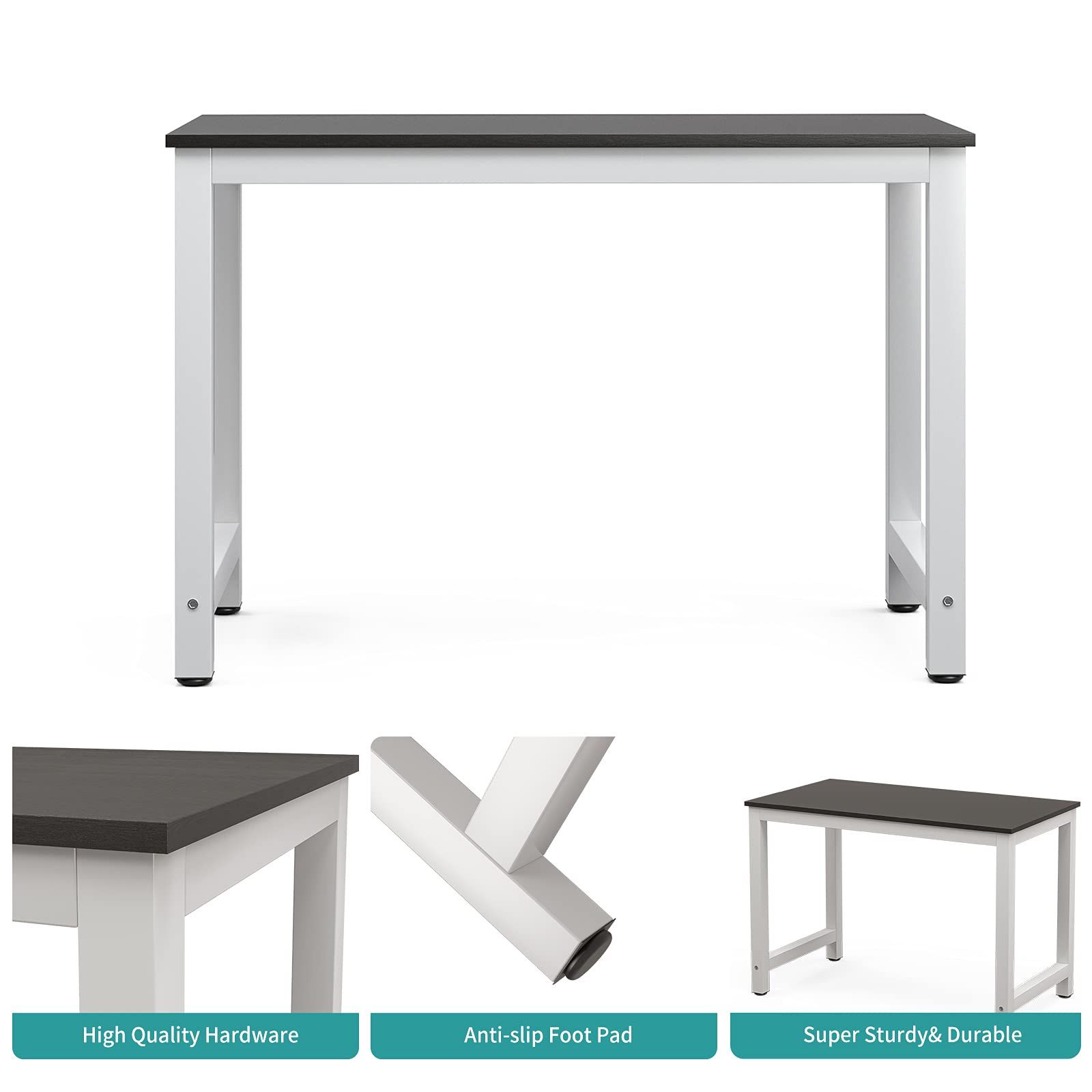 43 Inch Solid Wood Dining Table - Super Sturdy Kitchen Table for 2-4 People - Perfect for Small Apartments, Homes, Offices & Kitchens (Black) | Ideal for Family Dinners, Work Meetings & Compact Spaces