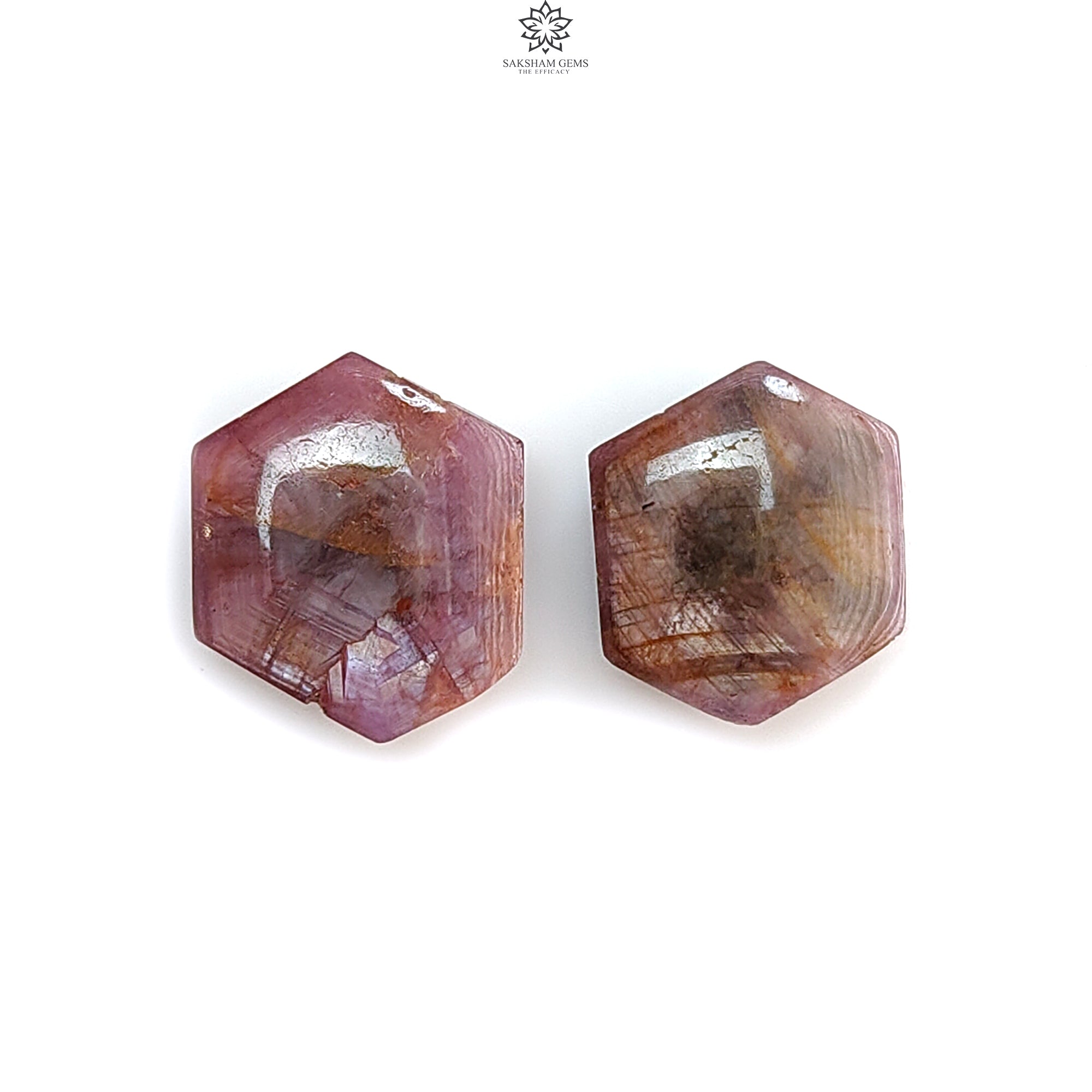 Natural Unheated Fire Ruby Trapiche Hexagon Cabochon Gemstone - 19.30cts (15x13mm & 14x13mm) 2pc Set for Jewelry Making - Perfect for Rings, Pendants & Unique Handmade Designs