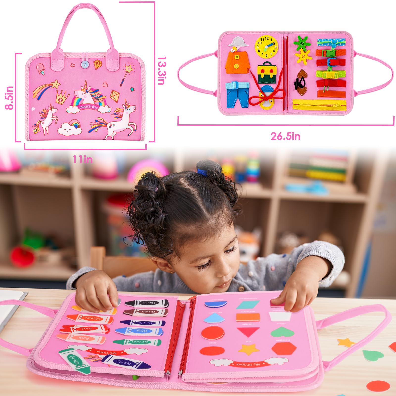 SUPER JOY Montessori Busy Board for Toddlers - 8-in-1 Sensory Activity Toy for 1 2 3 4 Year Old Boys & Girls | Develop Fine Motor Skills & Learning | Perfect Travel Toy for Airplane, Car & Home Play