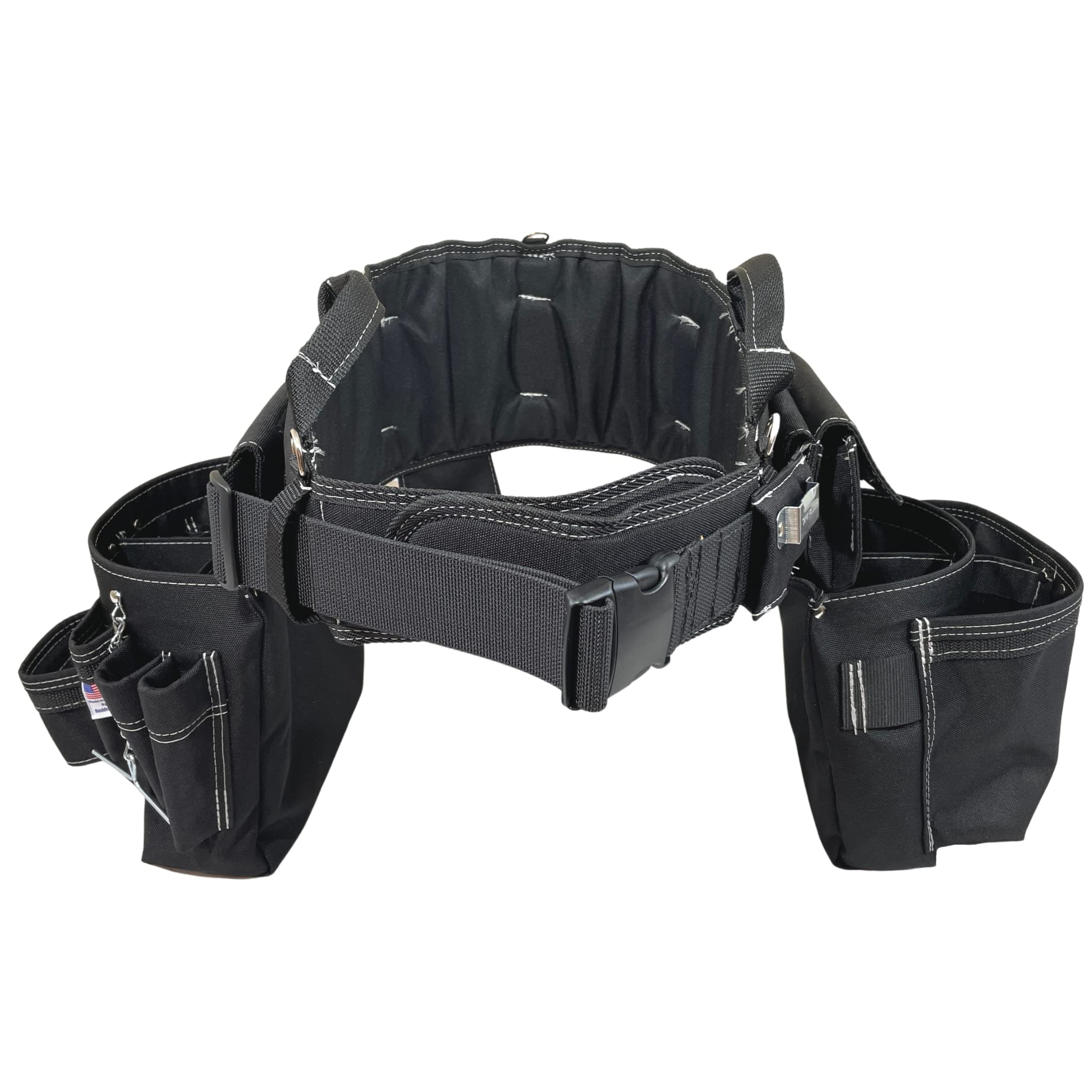 BOULDER BAG Ultimate Electrician's MAX Combo Tool Belt with Comfort Back Support & Quick Release Buckle - Heavy Duty Black Work Belt with White Stitching (Medium 28-32 Inch Waist) | Made in USA | Perfect for Electricians, Construction Workers & DIY Home Improvement Projects
