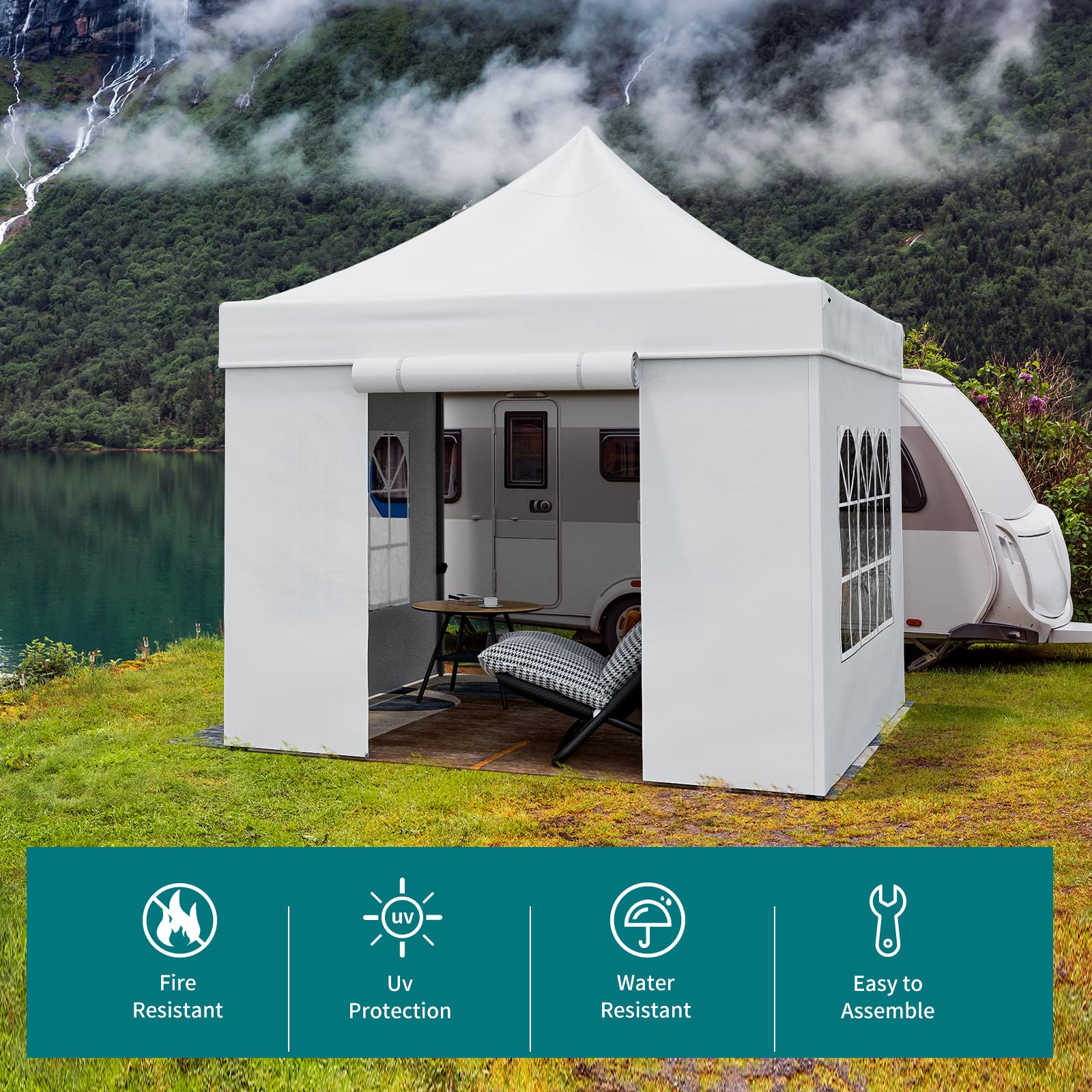 10x10 Pop Up Canopy Tent with Sidewalls - Heavy Duty Commercial Canopy Waterproof & Easy Setup - Perfect for Outdoor Events, Farmers Markets, Beach Parties & Camping (White)