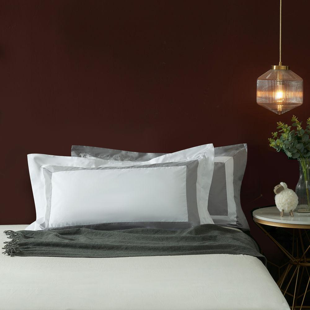 Prestigio™ Luxury Hotel Style King Size Pillow Sham - White with Grey Border - Premium Bedding for Upscale Hotels & Home Decor