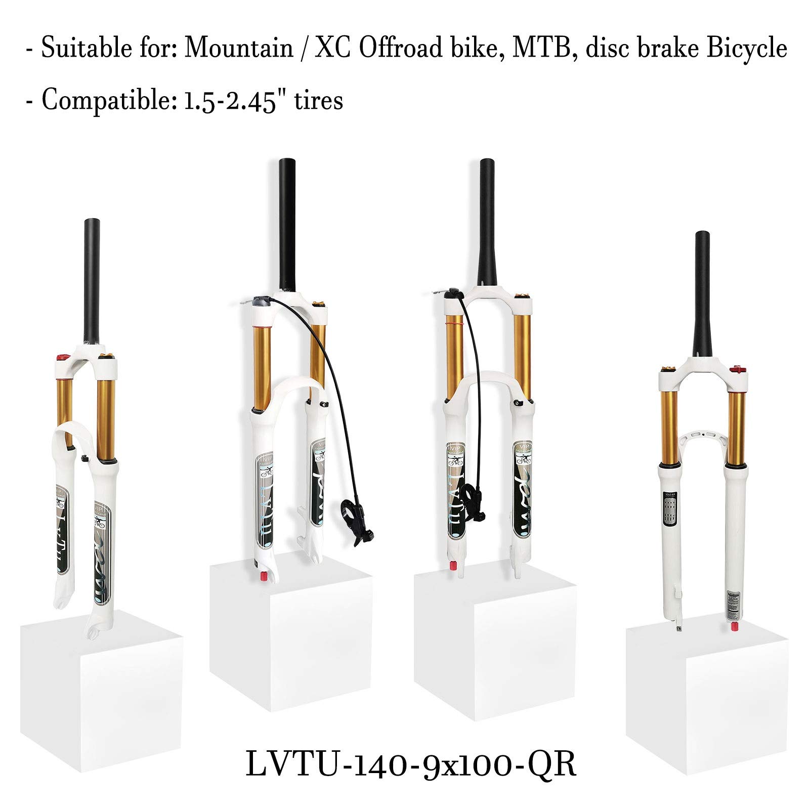 Mountain Bike Air Suspension Fork - 26/27.5/29 Inch Magnesium Alloy Front Fork with 140mm Travel, 9mm QR, Tapered Manual Lock Out (White) - Perfect for Trail Riding, Downhill & Cross-Country Cycling