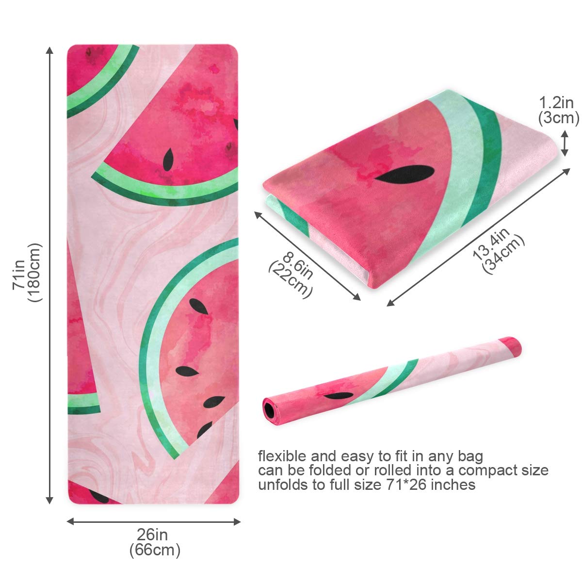 ALAZA Non-Slip Watermelon Slice Yoga Mat - Premium Fitness Exercise Mat for Yoga, Pilates & Floor Workouts - Perfect for Home Gym, Studio & Outdoor Yoga Sessions