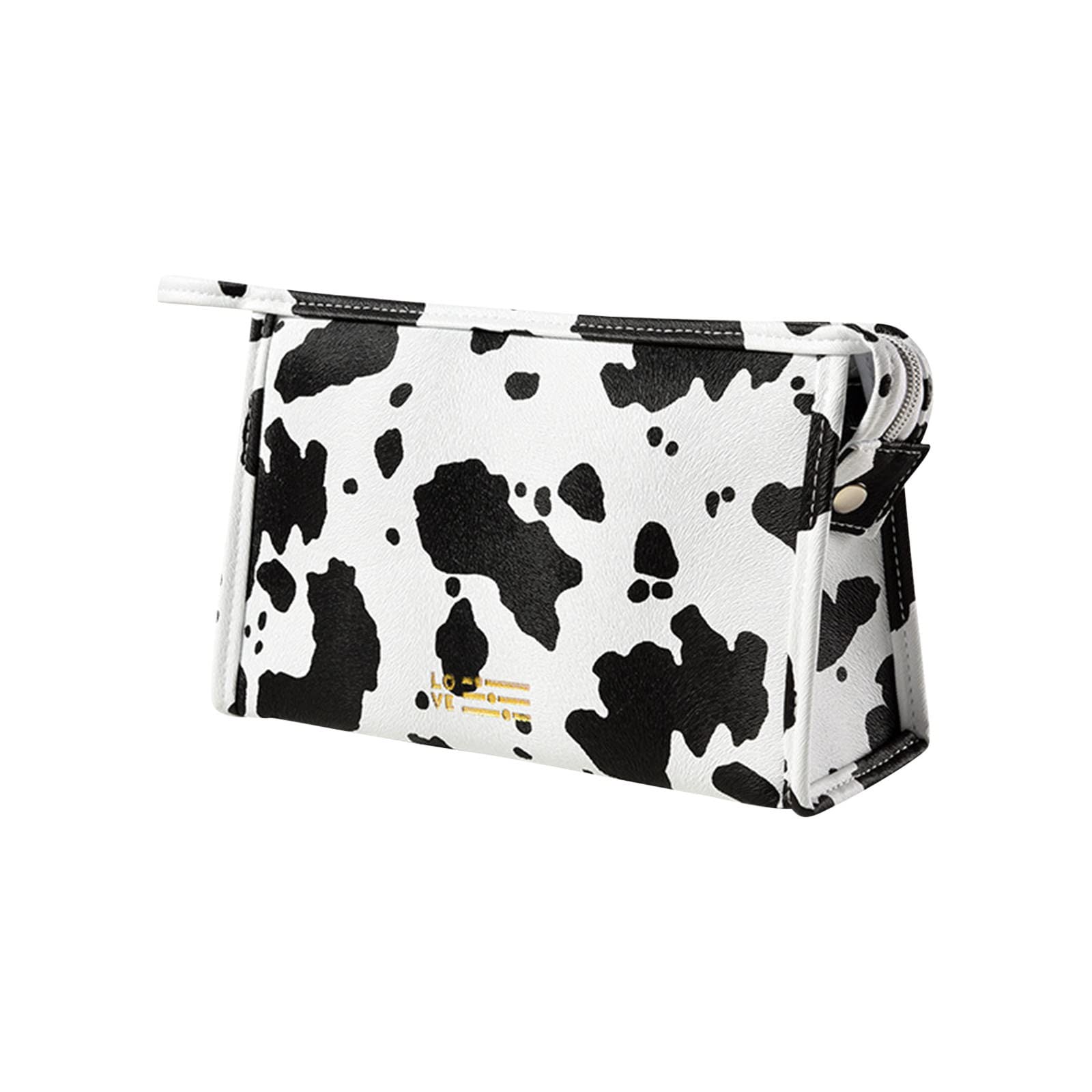 Stylish Cow Print Makeup Bag - Portable Travel Cosmetic Organizer with Zipper for Women & Girls | Perfect for Travel, Gym, and Everyday Use