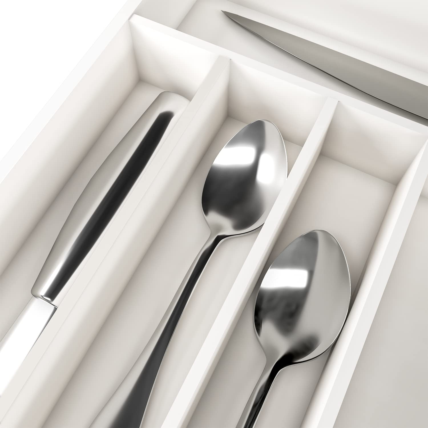 Utopia Kitchen Silverware Organizer - 5 Compartment Bamboo Drawer Organizer for Cutlery, Utensils & Flatware (White) - Perfect for Kitchen Drawer Storage & Organization - Pack of 1