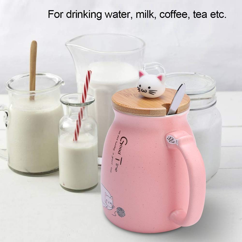 Fdit Lovely Cat Ceramic Mug with Spoon & Lid - Insulated Coffee Tea Milk Cup for Home Office Use - Perfect Christmas Gift for Cat Lovers