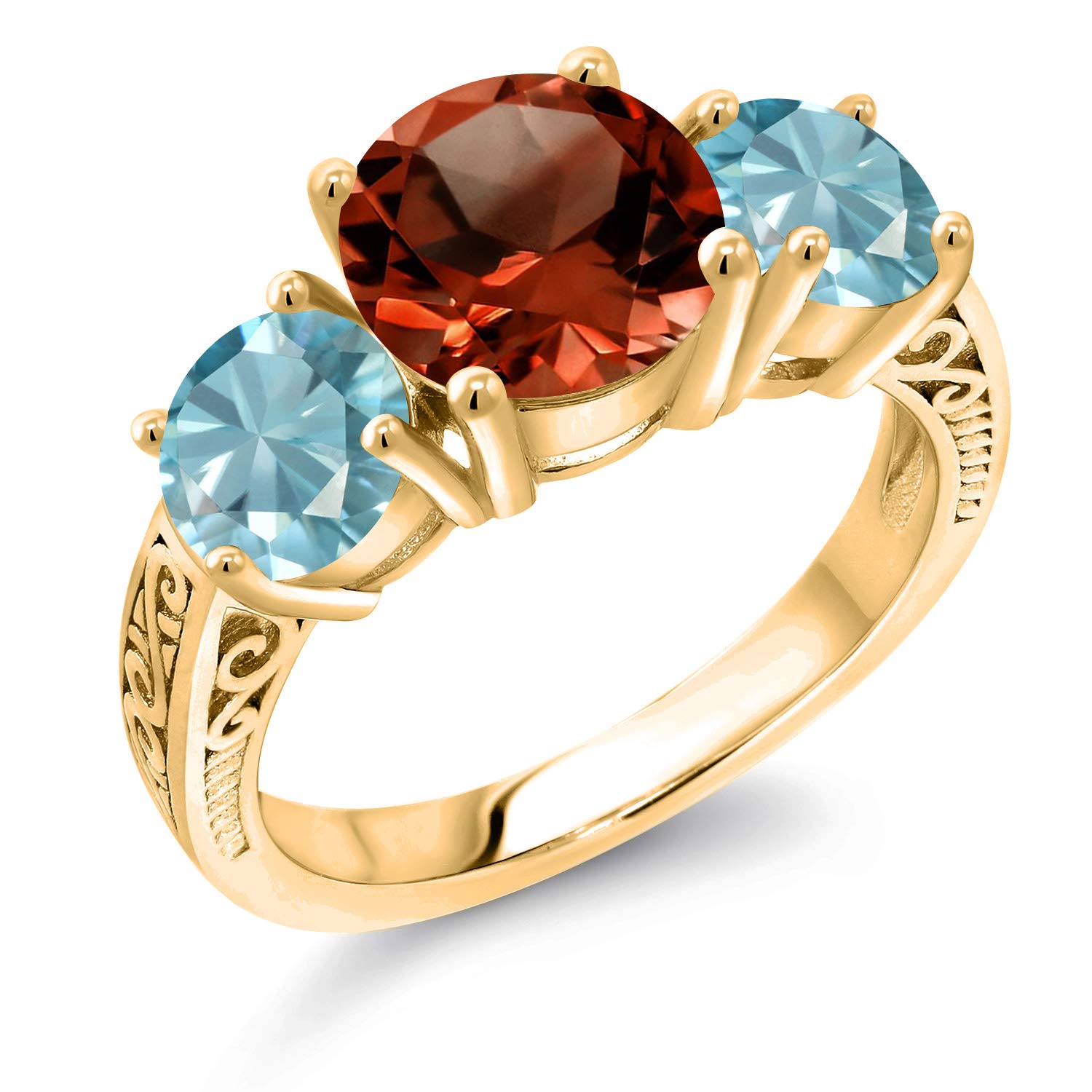 4.90 Ct Natural Red Garnet & Blue Zircon 18K Gold Plated Silver Ring for Women - Elegant Birthstone Jewelry Gift for Anniversary, Valentine's Day & Special Occasions
