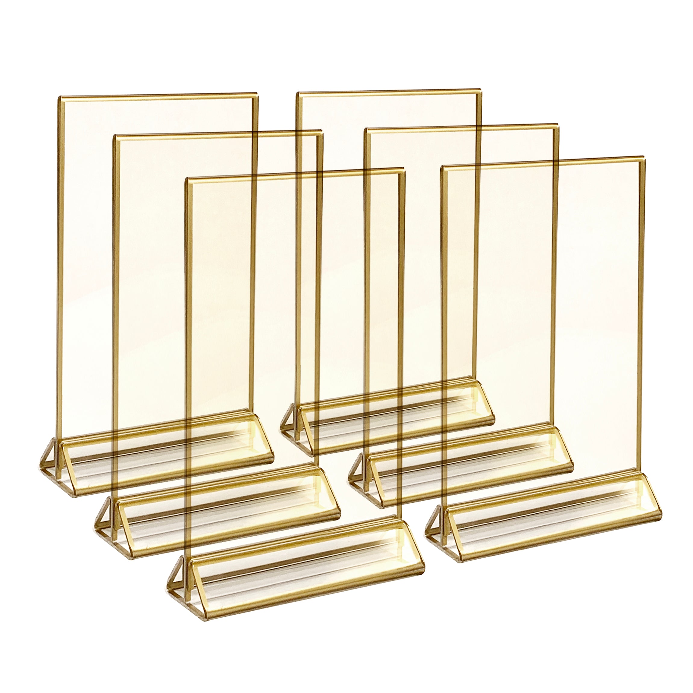Gold Trim Acrylic Sign Holder - 5x7 Inches, Set of 6 - Perfect for Tabletop Displays, Restaurant Menus, and Retail Signage