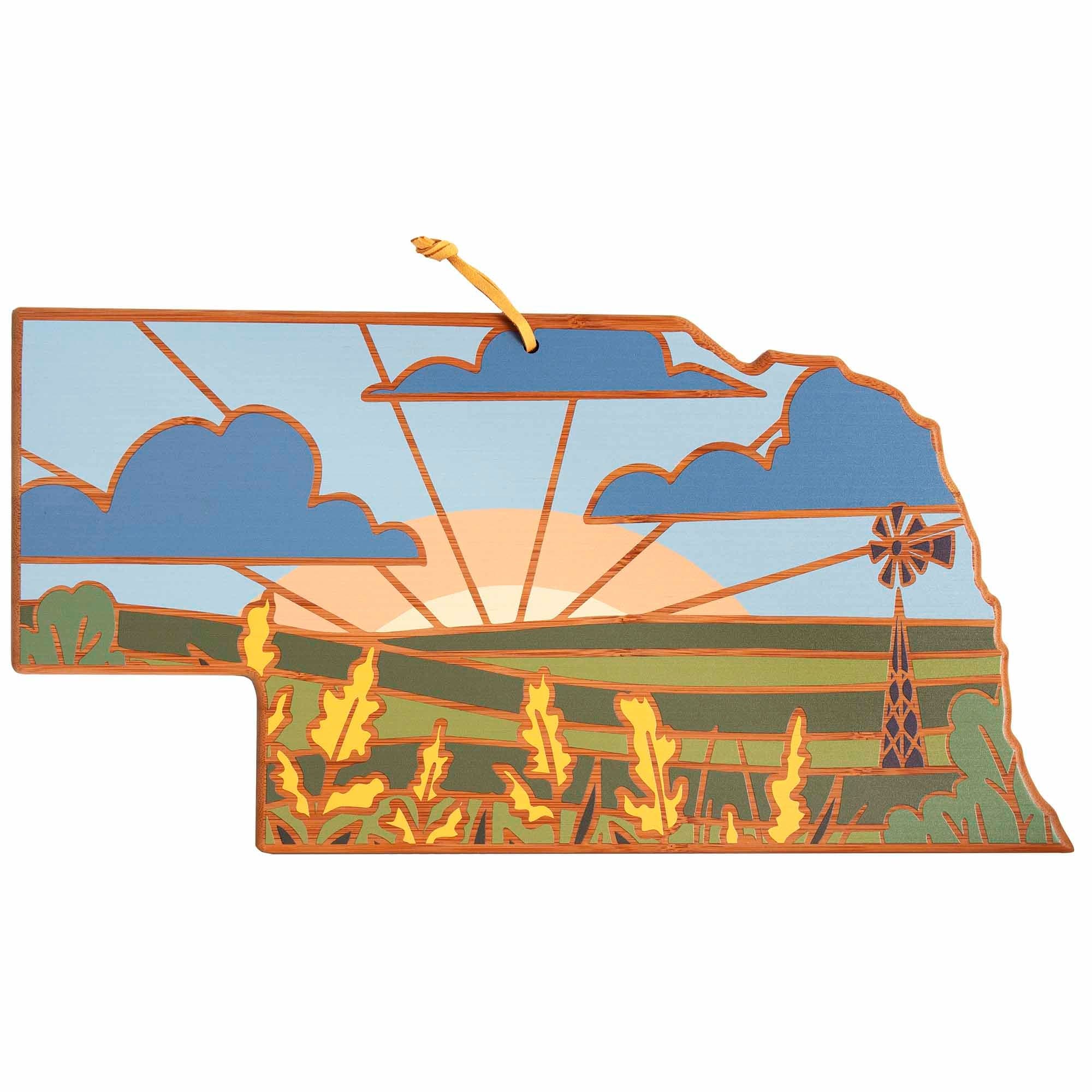 Handcrafted Nebraska-Themed Wooden Cutting Board with Summer Stokes Artwork – Perfect for Kitchen Decor, Gift Giving, and Home Use
