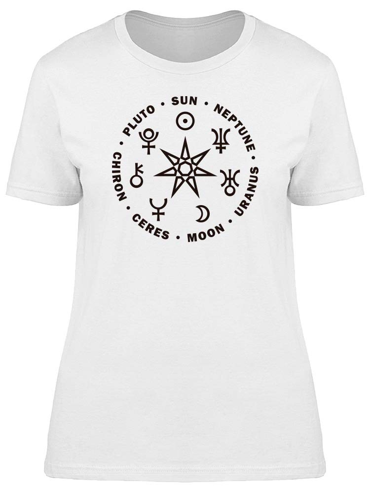 Pluto Sun Neptune Planets Symbol T-Shirt for Women - Stylish Space-Themed Graphic Tee for Casual Wear, Astronomy Lovers & Unique Gifts