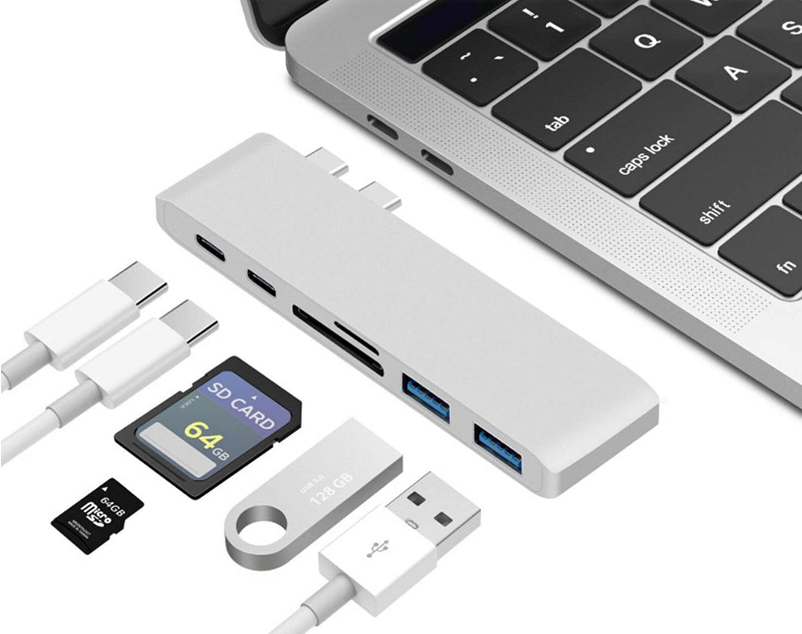 6-in-1 USB C Hub Adapter with Dual USB 3.0 Ports & Thunderbolt 3 - Compatible with MacBook Pro - Perfect for Work, Travel & Home Office Connectivity