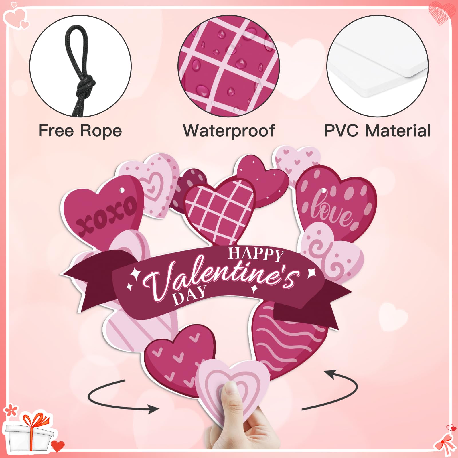 Valentine's Day Heart Wreath - Double-Sided PVC Door Decor for Home & St. Patrick's Day - 14x12 in