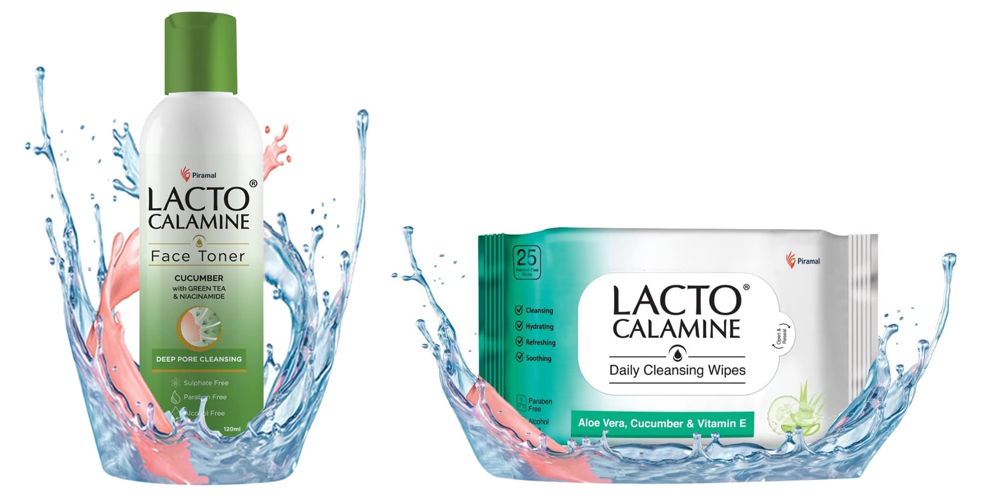 Lacto Calamine Cucumber Face Toner with Green Tea & Niacinamide - 120ml | Daily Cleansing Face Wipes with Aloe Vera, Cucumber & Vitamin E (25 Wipes) | Oil Control, Pore Minimizing & Hydrating | Perfect for Travel, Gym & Daily Skincare Routine
