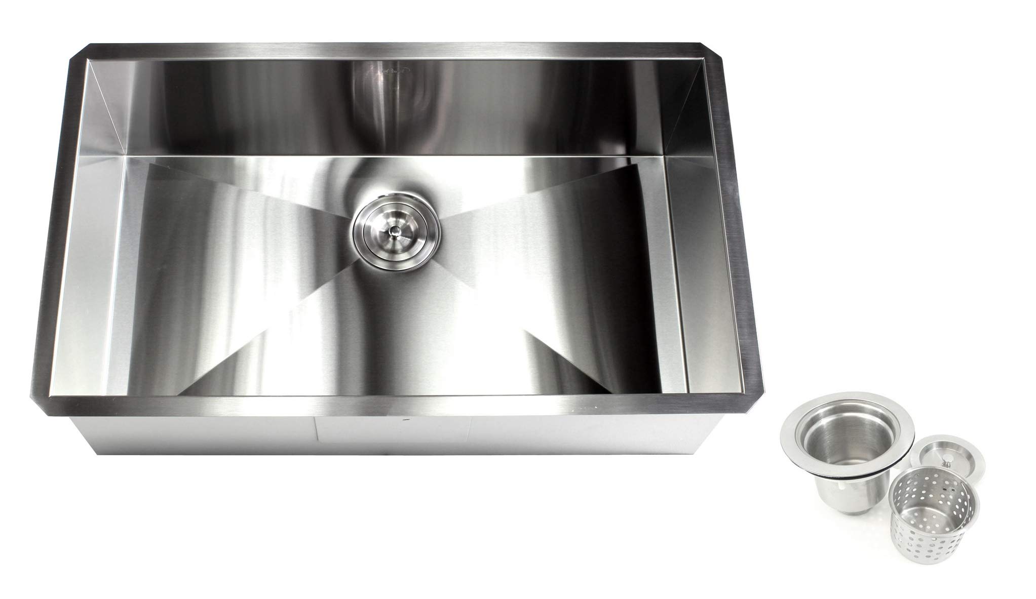 16 Gauge Undermount Stainless Steel Kitchen Sink - Single Bowl Contemporary Design with Lift-Out Basket Strainer (32 Inch) - Perfect for Modern Kitchens & Bar Prep Stations