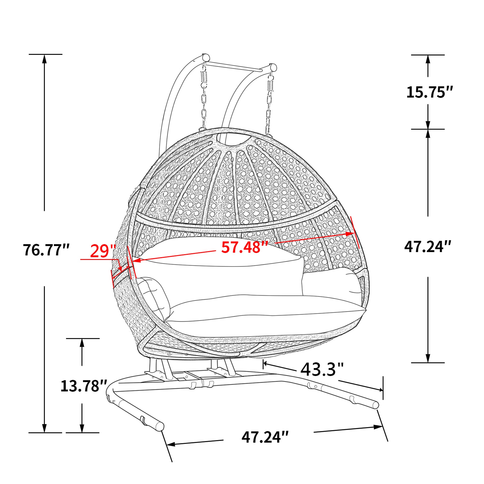 Double Seat Swing Chair with Stand & Cushion - Outdoor Hanging Bench for Patio, Garden, Porch Relaxation