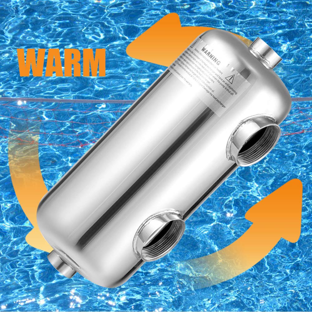 Gdrasuya10 304 Stainless Steel Pool Heat Exchanger - 135K BTU Smart-Heat Tube Shell Design for Sauna & Swimming Pools | Quick Installation, Whole Body Heating Solution | Perfect for Spa, Hot Tub & Home Wellness Systems