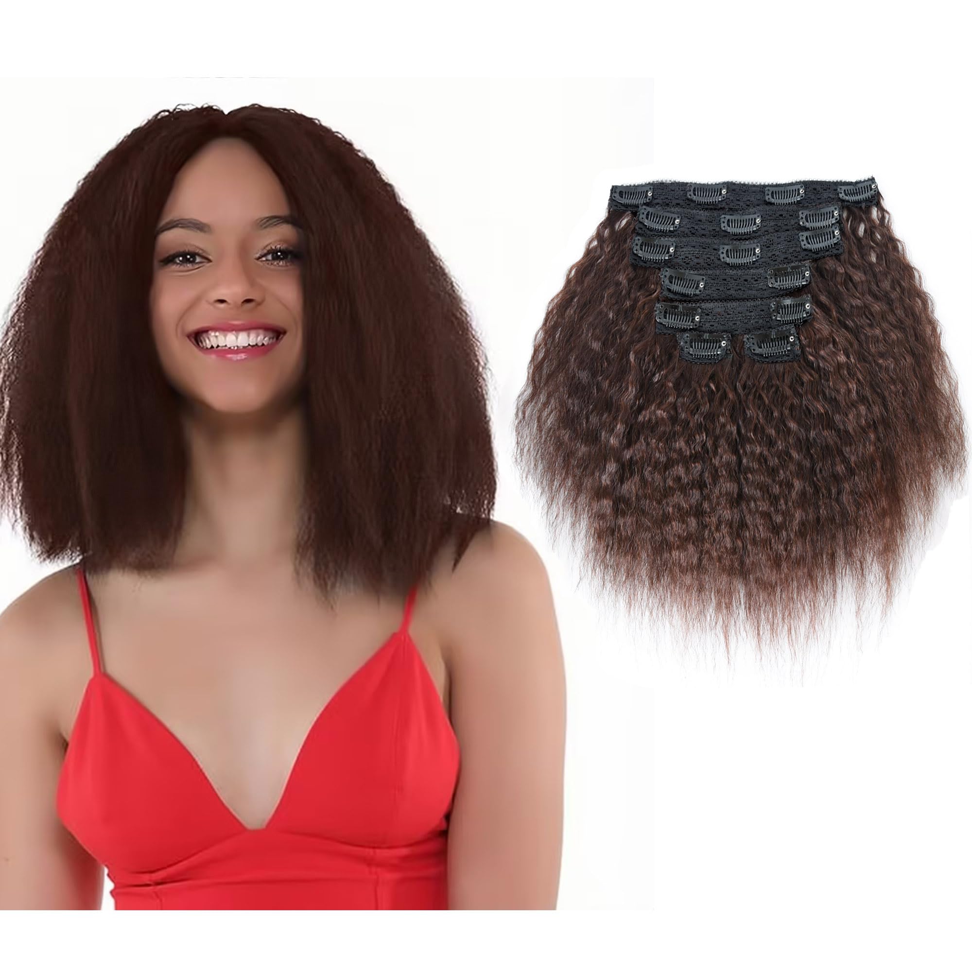Kinky Straight Human Hair Clip-in Extensions for African American - Virgin Yaki Straight 7-Piece Set (10