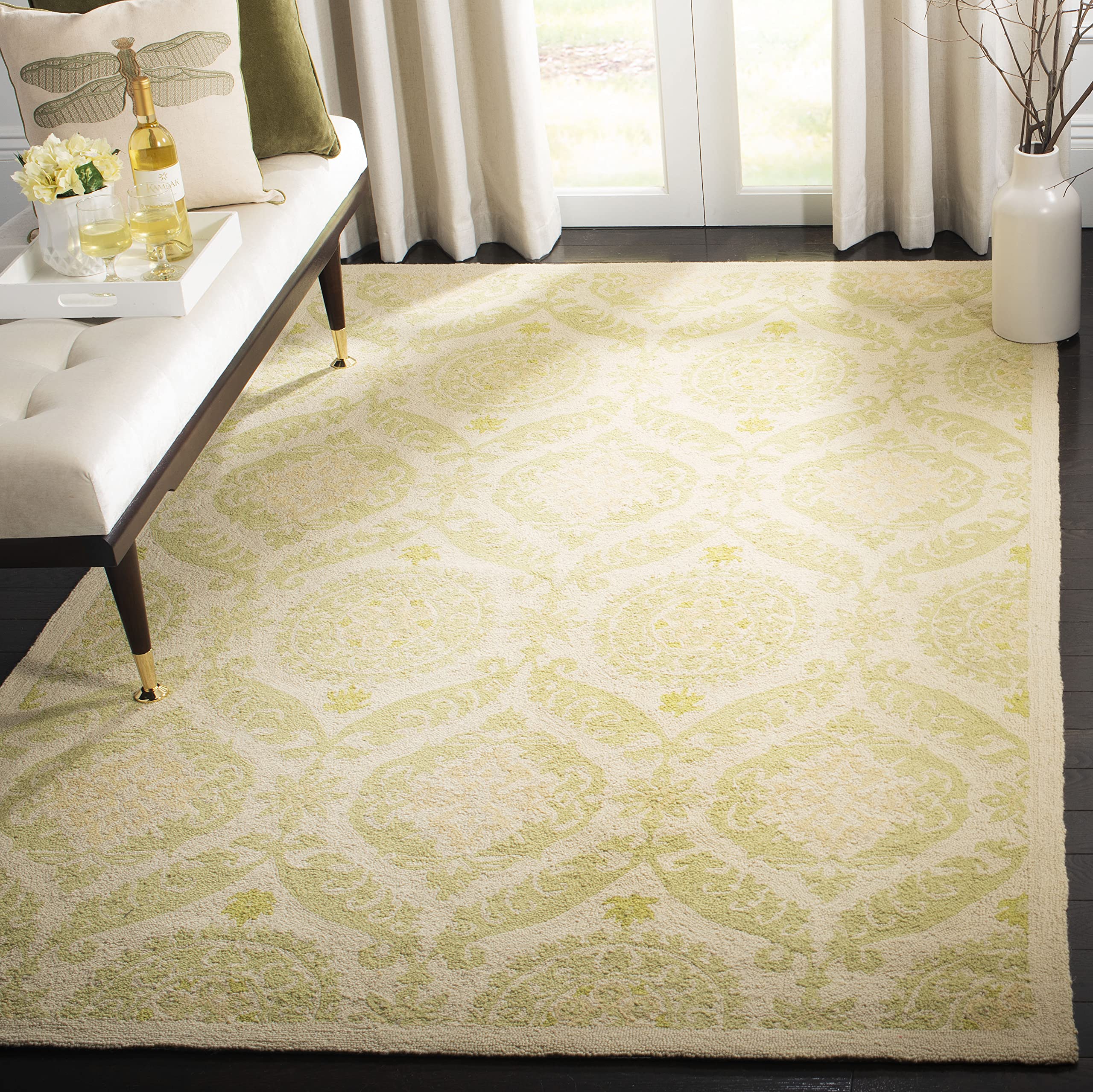 SAFAVIEH Chelsea Collection 8' x 10' Hand-Hooked Wool Area Rug - Beige & Green French Country Design, Durable for High Traffic Areas - Perfect for Living Room, Bedroom, Dining Room & Home Office Decor