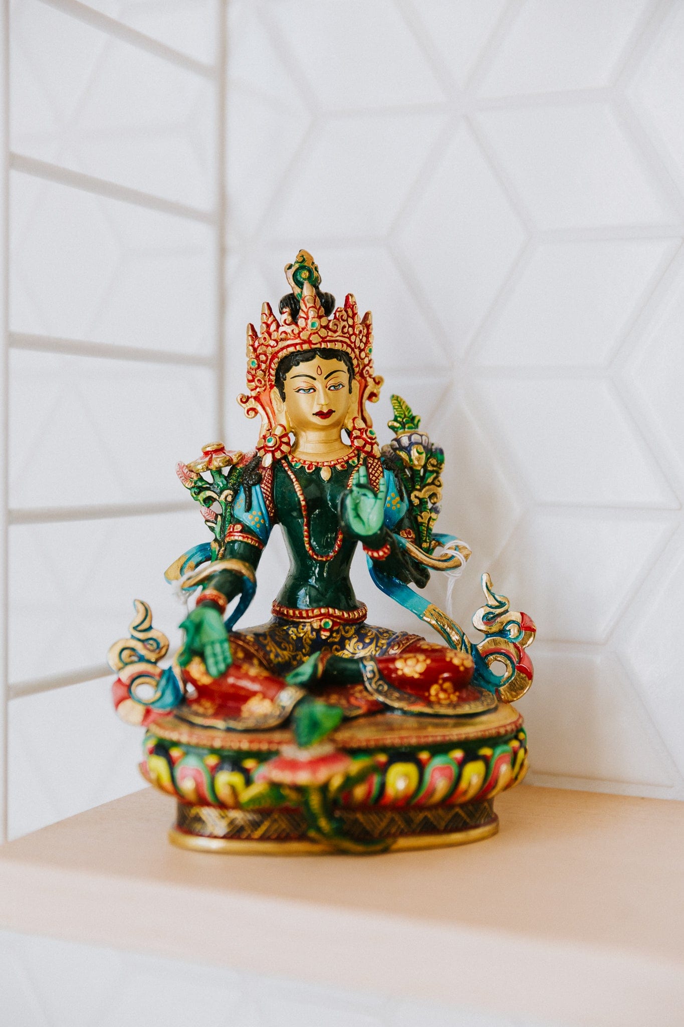 Hand Painted Green Tara Statue - 12 Inch Tibetan Buddhist Statue for Home Altar, Meditation & Spiritual Decor | Perfect for Yoga Studios, Buddhist Shrines & Peaceful Home Decor