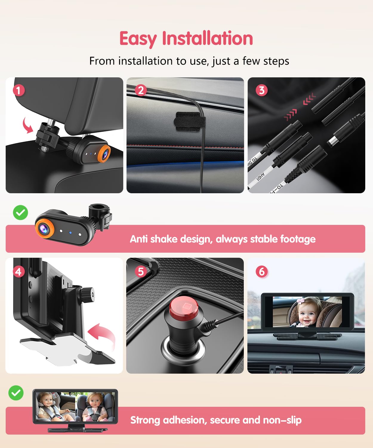 Dual Channel Baby Car Camera for 2 Kids - 7.2