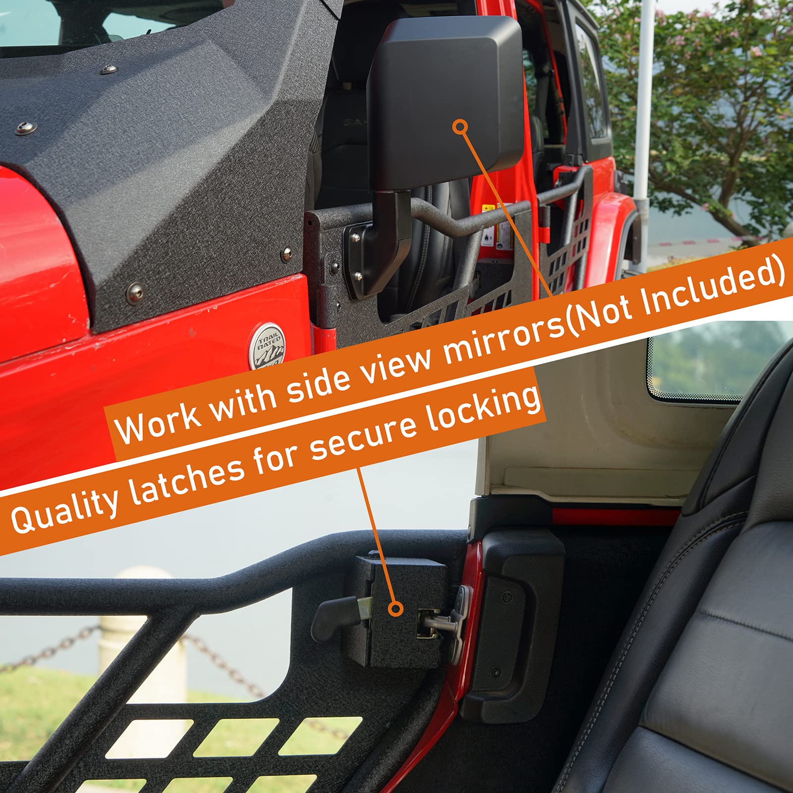 Hooke Road Front & Rear Tubular Half Doors for 2018-2025 Jeep Wrangler JL & 2020-2025 Gladiator JT (4-Door Set) - Off-Road Adventure & Open-Air Driving Upgrade