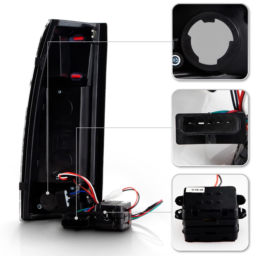 ACANII LED Tail Lights for 1988-1998 Chevy Silverado GMC Sierra Suburban Tahoe - Black Smoke Style (Driver & Passenger Side) | Upgrade Your Truck's Rear Lighting for Safety & Style