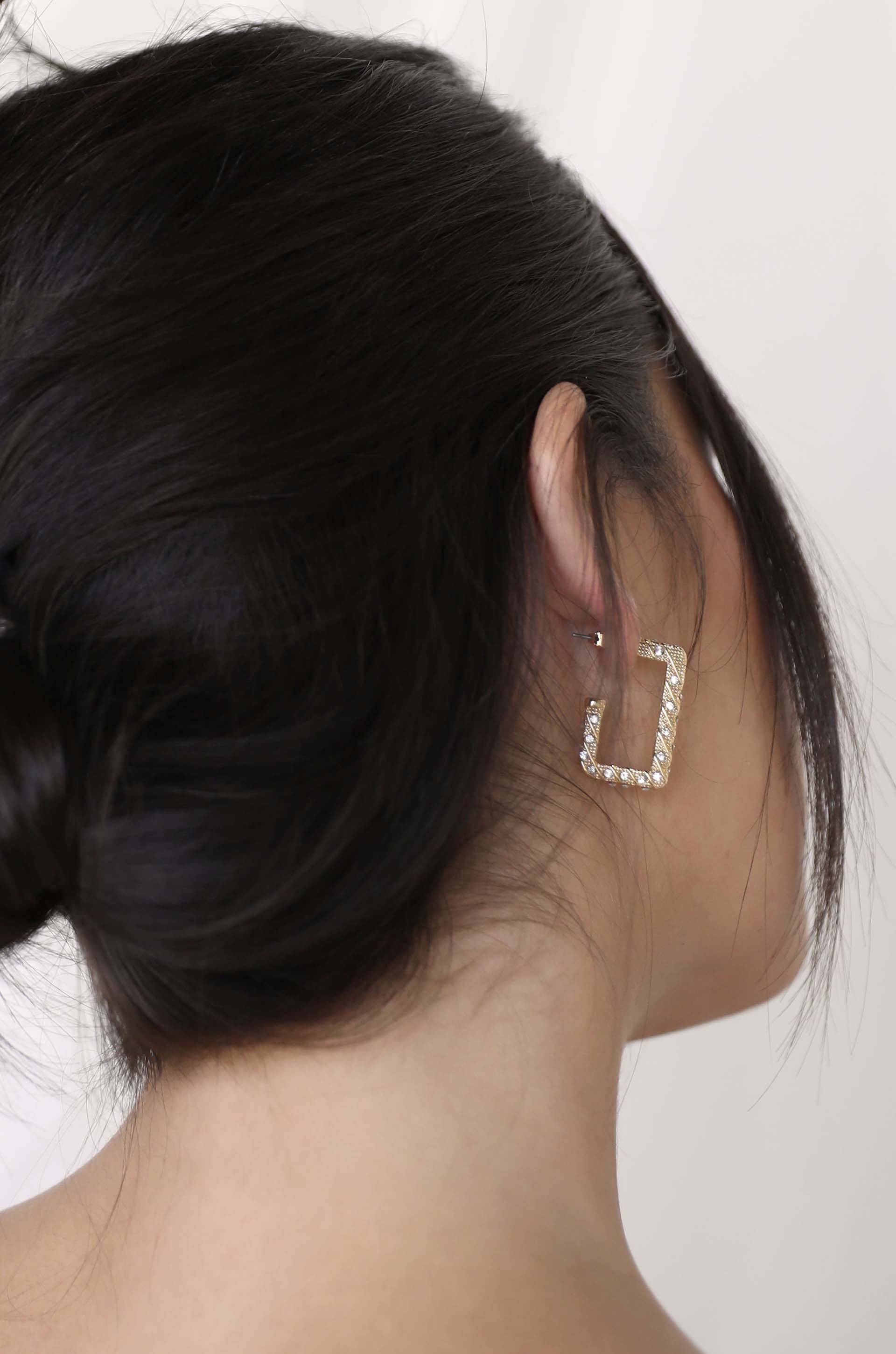 Sparkling Crystal Studded Rectangle Hoop Earrings for Women - Elegant Party & Wedding Jewelry Gift - Perfect for Evening Events, Date Night & Special Occasions