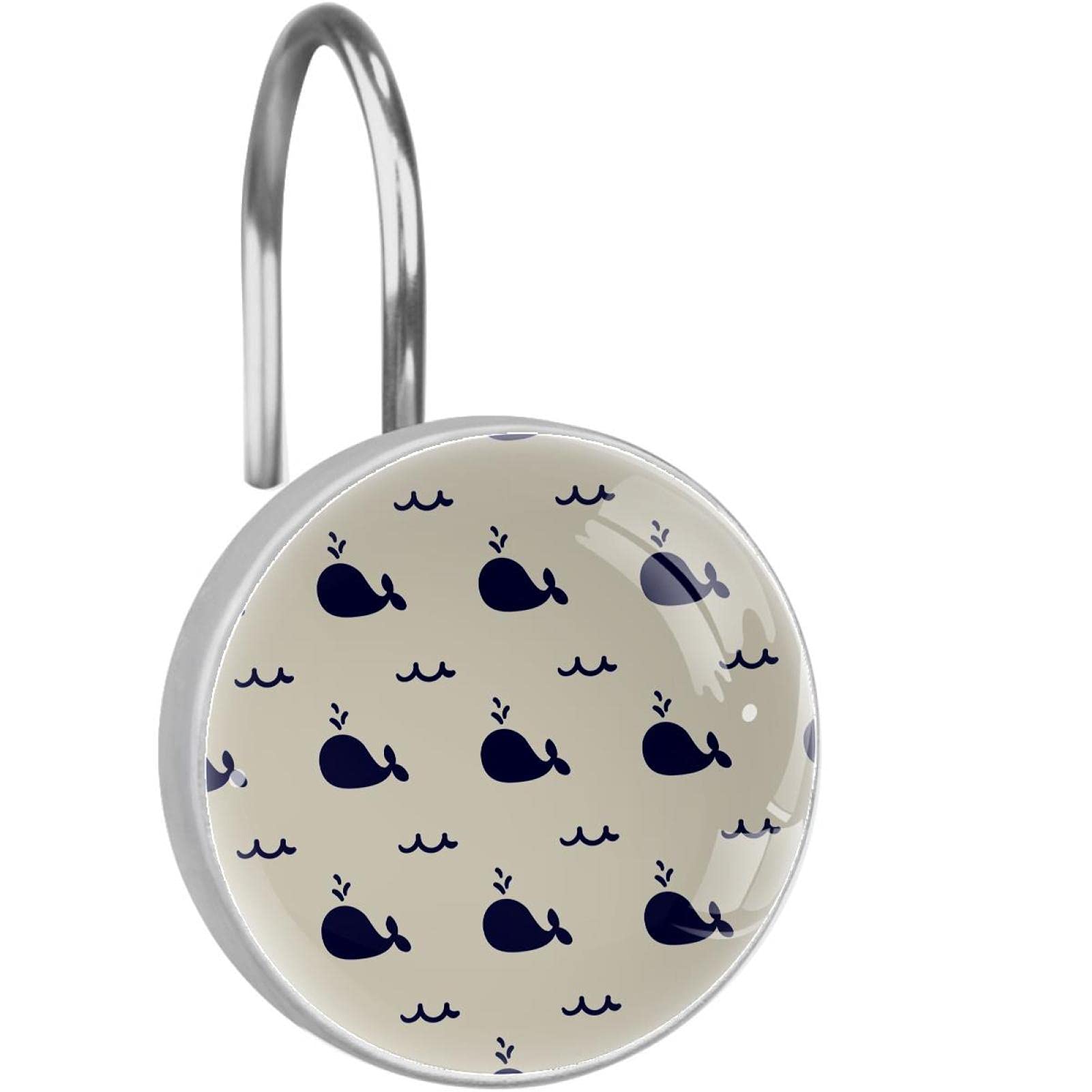 Stainless Steel Whale Shower Curtain Hooks - Set of 12 Rustproof Bathroom Hanging Rings for Shower Curtain, Bathtub & Bathroom Decor - Perfect for Coastal, Nautical or Kids' Bathroom Theme