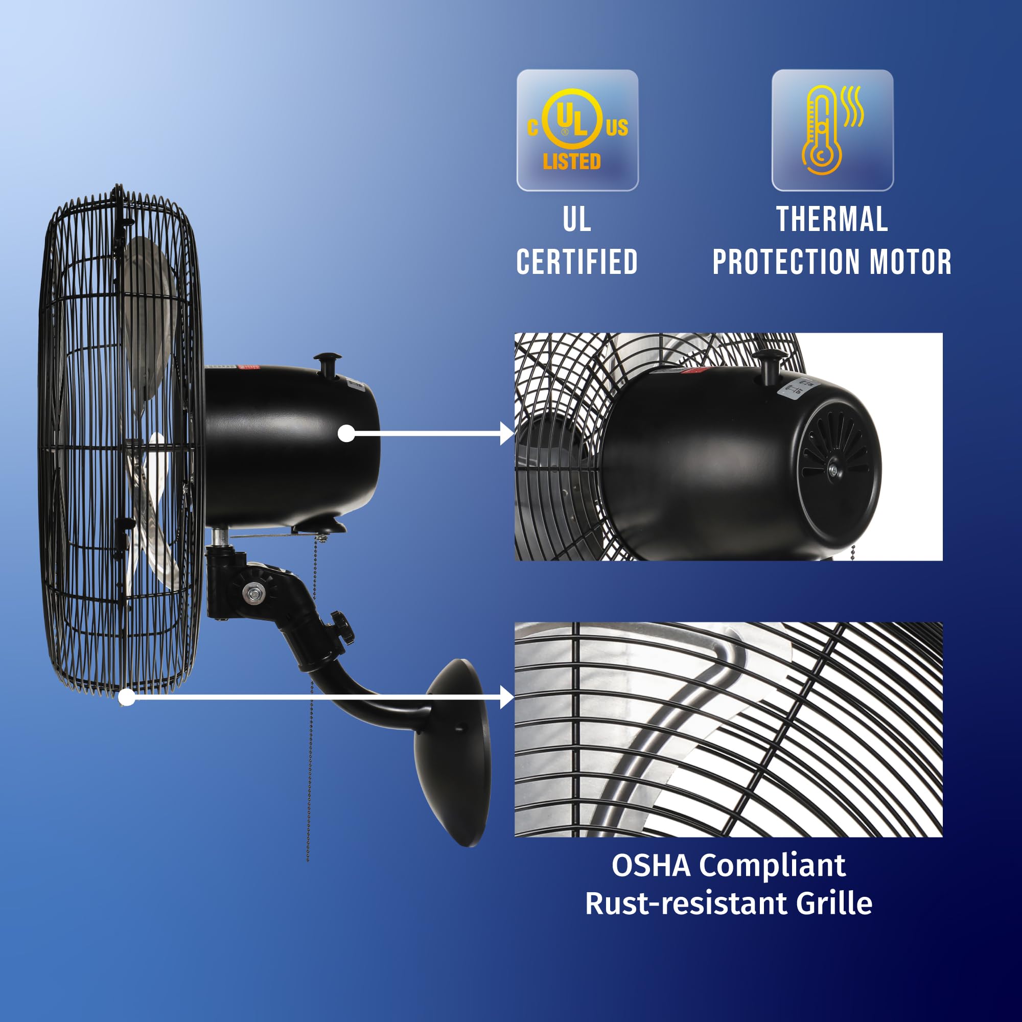 16 Inch High Velocity Wall Mount Fan - Heavy Duty Metal Oscillating Fan for Industrial, Commercial & Residential Use | UL Safety Certified | Perfect for Warehouses, Garages, Greenhouses & Home Cooling