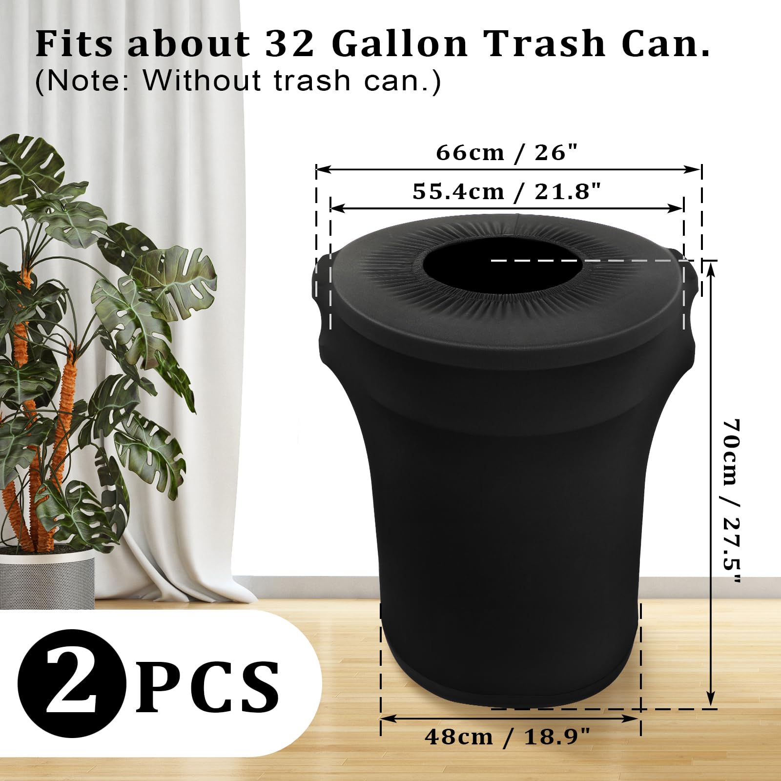 32 Gallon Stretch Spandex Trash Can Cover - 2 Pack Outdoor Fitted Waste Container Covers for Round Garbage Bins | Waterproof & UV Resistant | Perfect for Wedding, Party, Fundraiser Decor & Outdoor Events (Black) - No Trash Can Included
