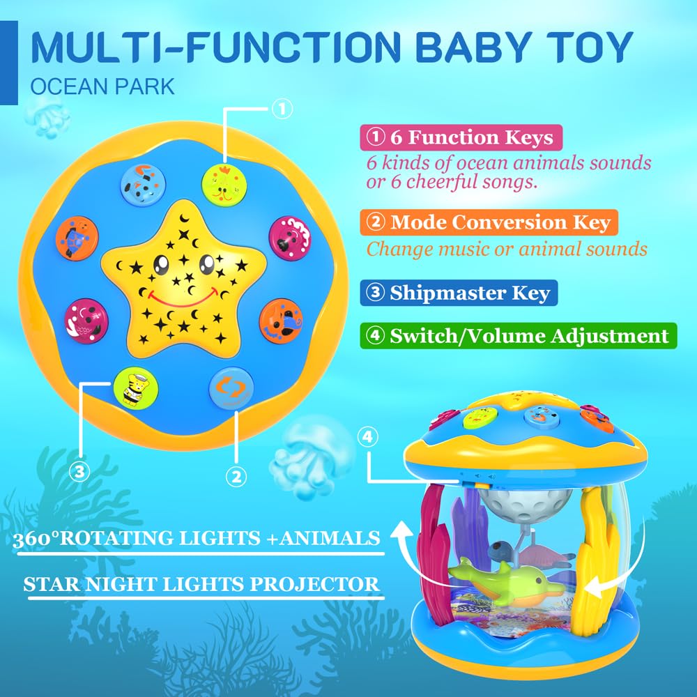 Best Baby Toys 6-12 Months - Musical Projector with Rotating Lights & Soothing Sounds, Interactive Tummy Time Toy for Infants 12-18 Months, Early Learning Educational Toy for Toddlers 1-3 Years - Perfect Birthday Gift for Boys & Girls (0-3-6-9-12-18 Months) | Ideal for Nursery Playtime, Sensory Development & Bedtime Relaxation