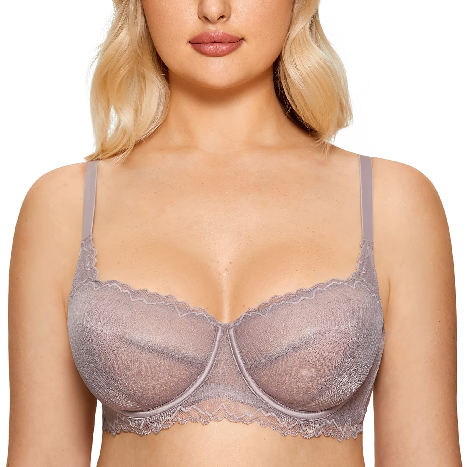 DOBREVA Women's Balconette Lace Bra - See Through Minimizer Bras Unlined Underwire for Everyday Comfort & Support | Perfect for Work, Date Night & Special Occasions