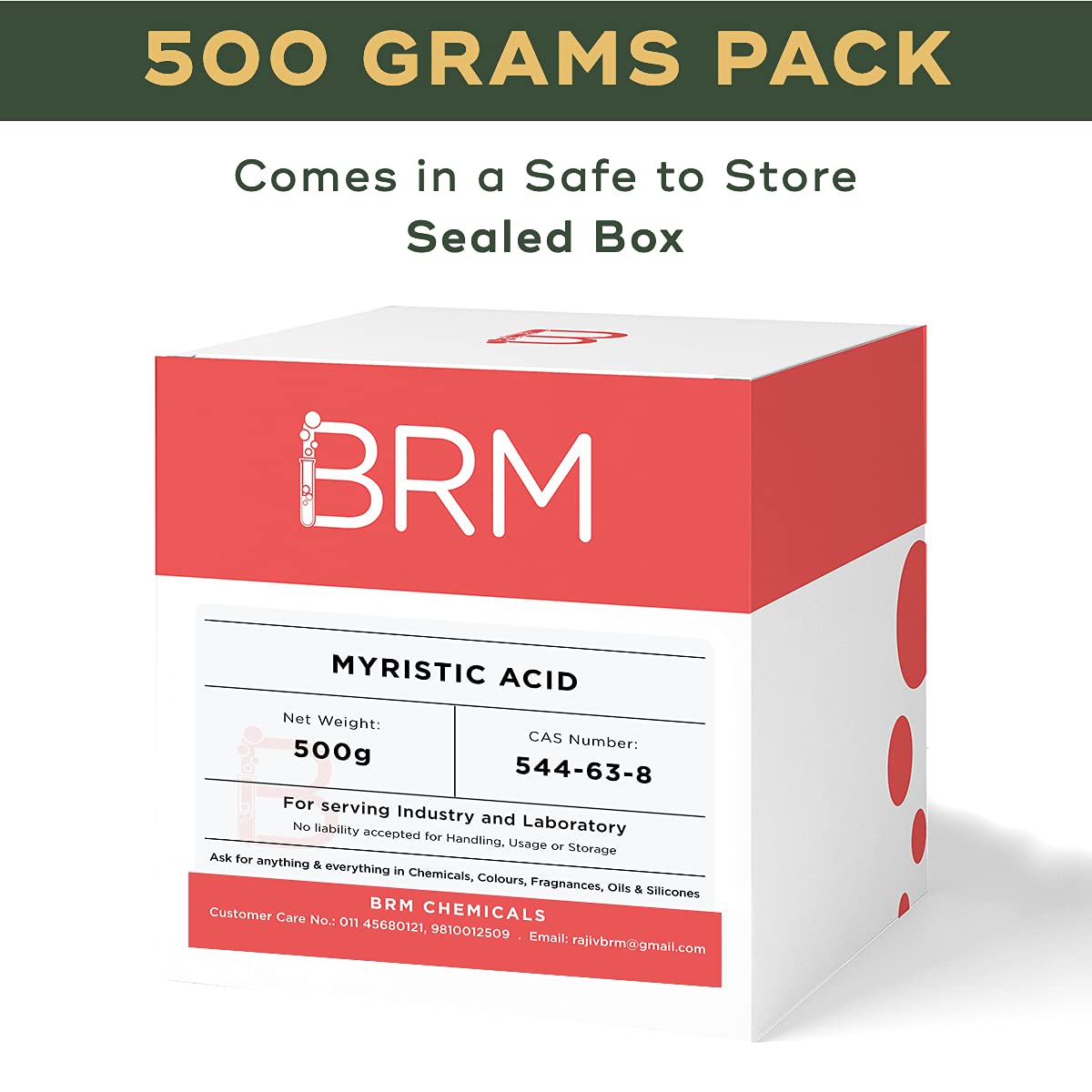 BRM Myristic Acid 500g for Soap, Shampoo & Cosmetics - DIY Skincare & Haircare
