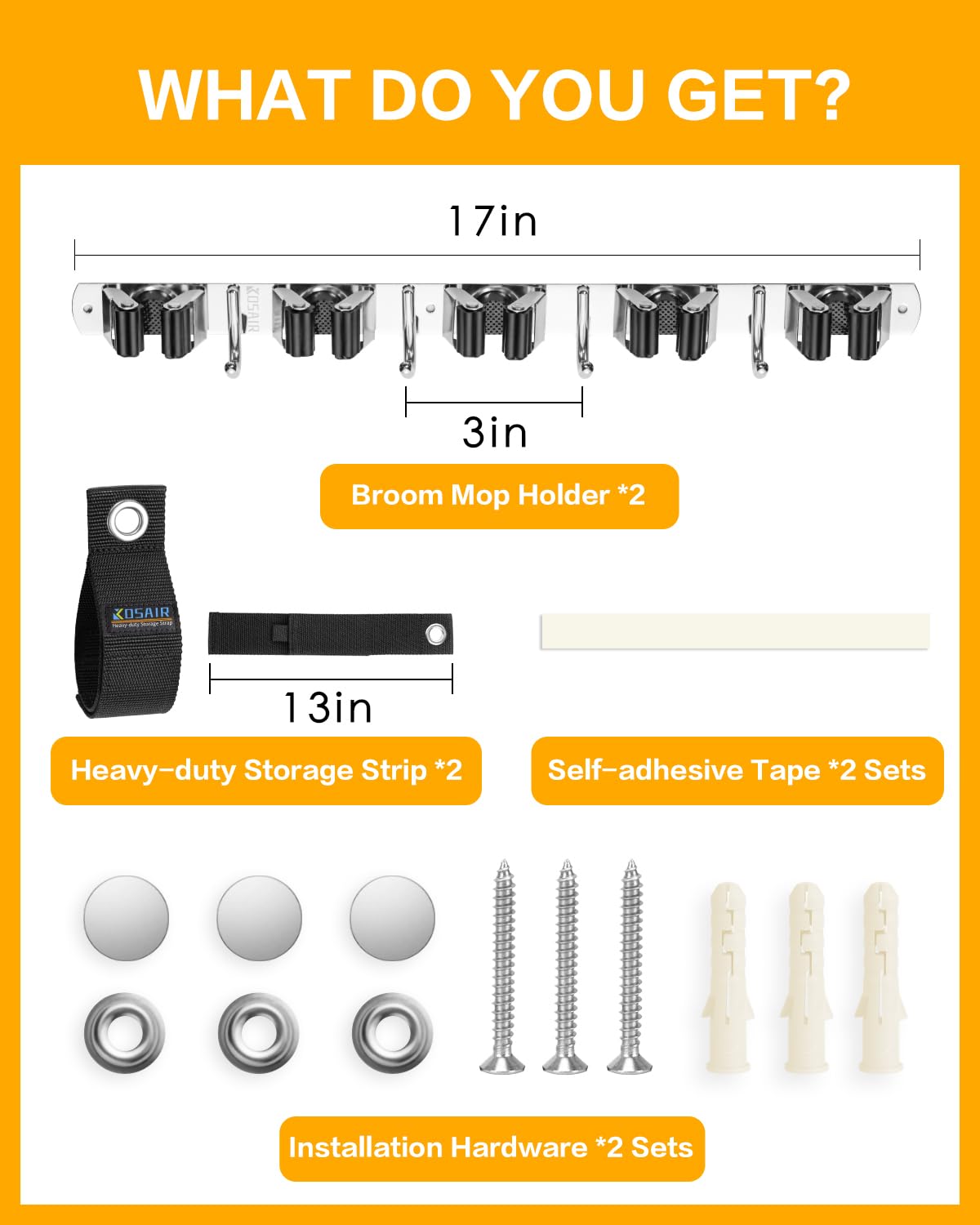 2 Pack Heavy Duty Broom Holder Wall Mount with 13