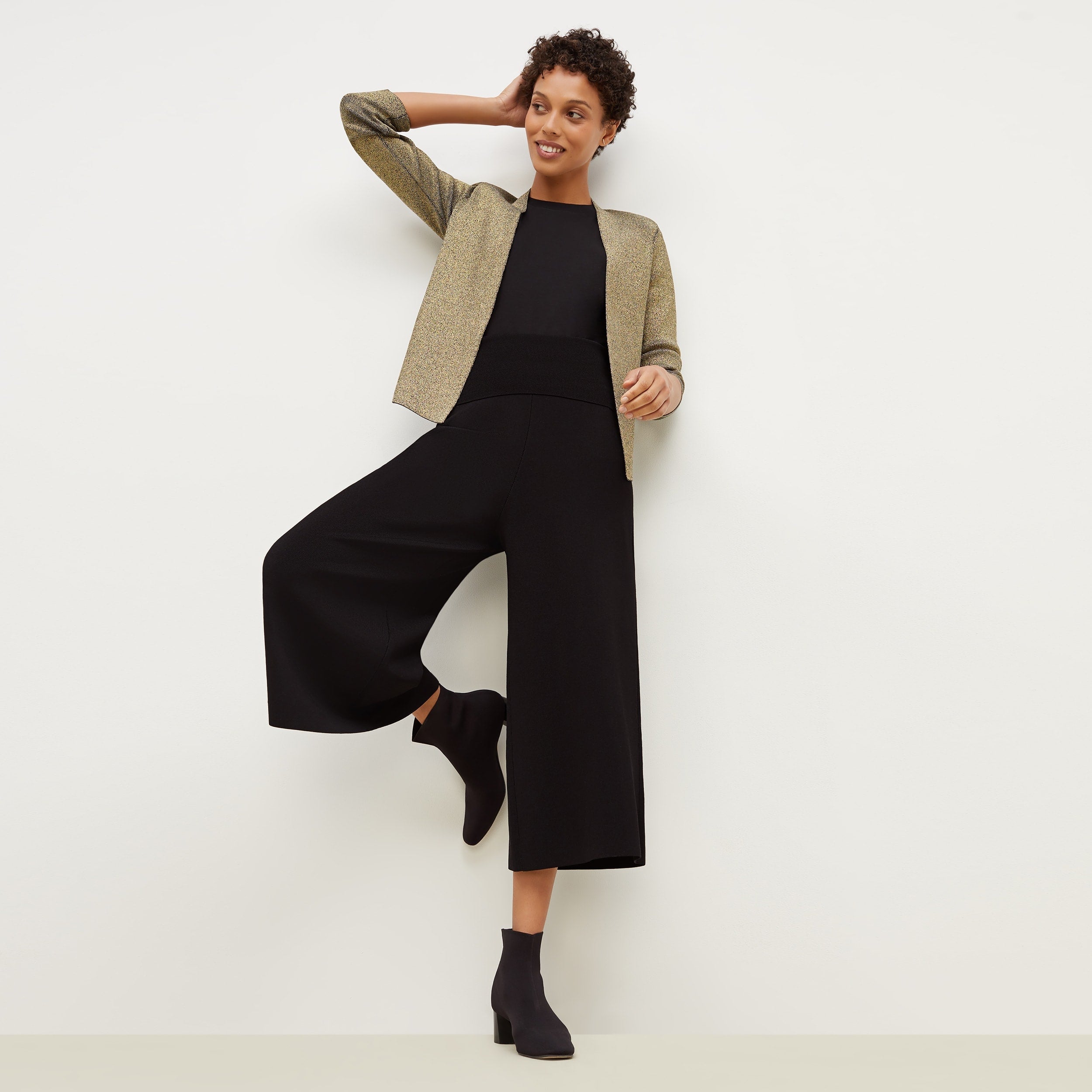 Rogala Stretch Culotte Jumpsuit & Knit Cardigan Set in Black | Comfortable Lounge Wear for Women | Perfect for Yoga, Travel, and Casual Outings