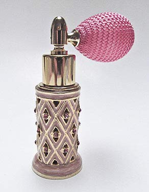 Vintage Refillable Perfume Bottle with Embossed Colored Stone Decor & Pink Squeeze Bulb Sprayer - Elegant Home Decor & Gift for Women, Perfect for Vanity, Dresser, or Bathroom Display
