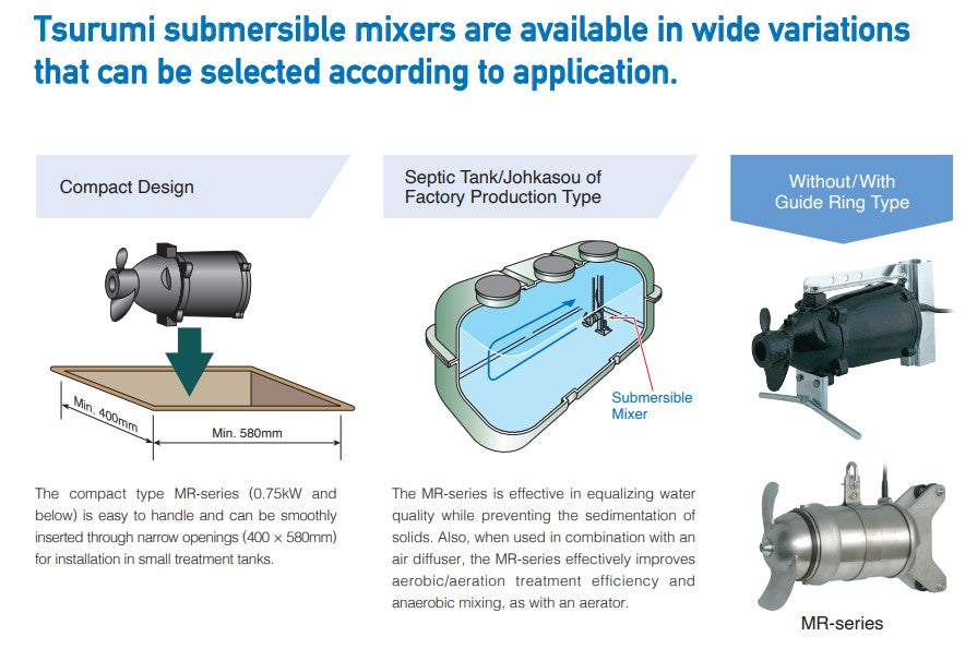 Tsurumi MR Series High-Efficiency Submersible Mixer for Aerobic & Aeration Wastewater Treatment | Industrial & Municipal Water Processing Solutions