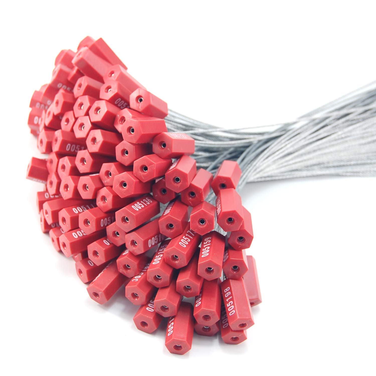 1000 Pack Red Steel Cable Seals - Heavy Duty Metal Security Seals with Numbered Tags, Tamper Proof & Self-Locking for Shipping Containers, Truck Trailers, Cargo - ISO 17712 Certified (Ideal for Logistics, Transportation & Warehouse Security)