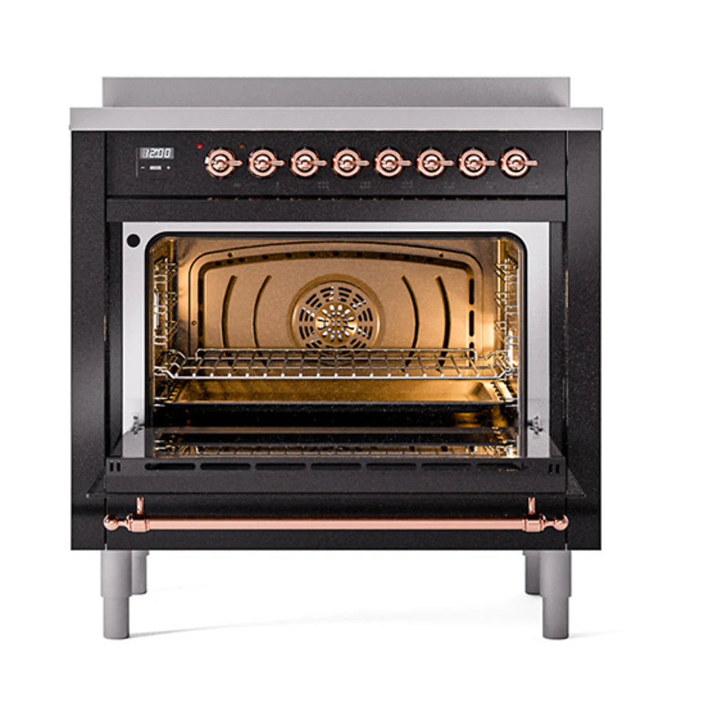 ILVE 36Nostalgie II Freestanding Induction Range - 36 Inch Glossy Black Electric Cooktop with 4 Burners | Professional Kitchen Appliance for Home Chefs | Perfect for Modern Kitchens & Open Concept Living Spaces
