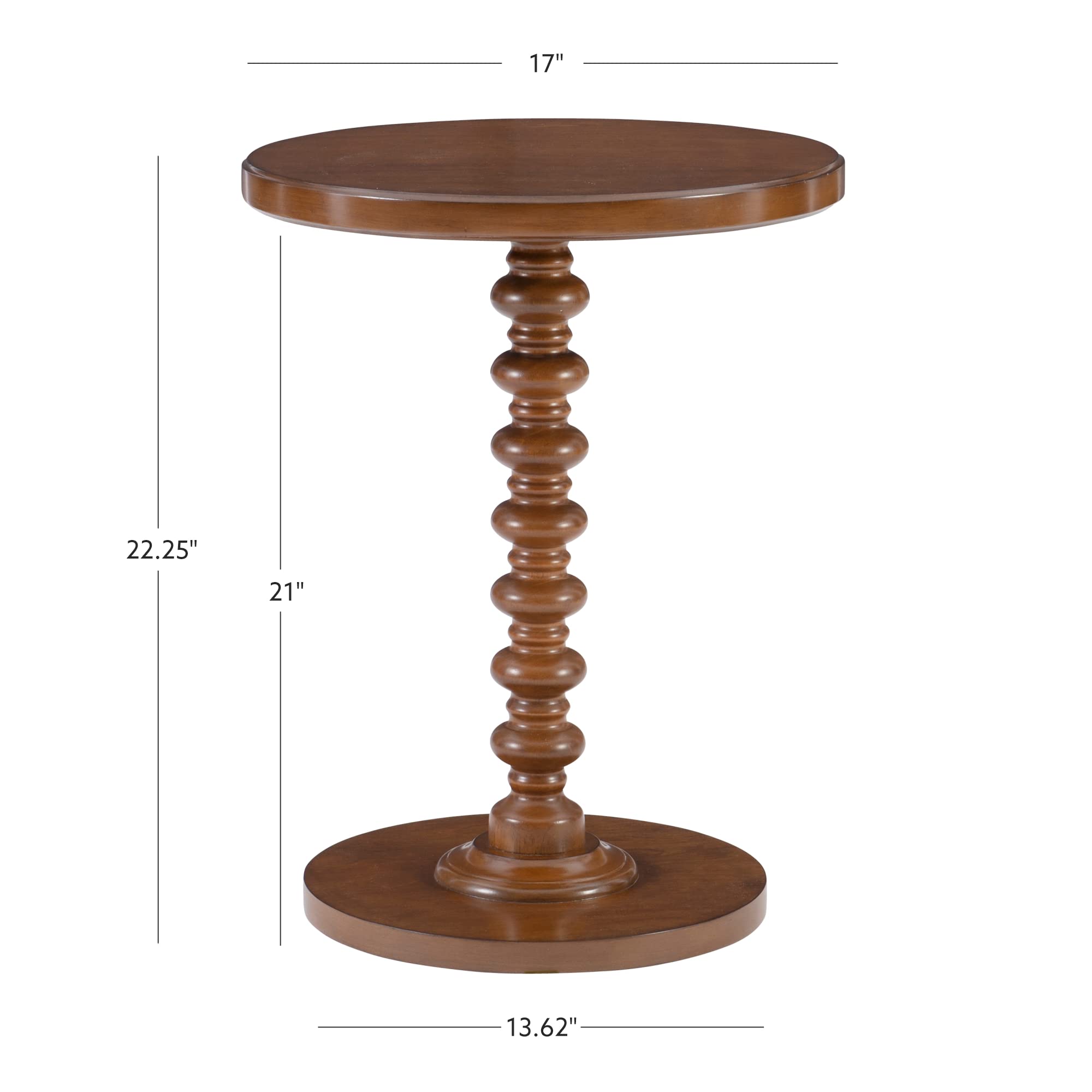 Powell Tarkin Round Hazelnut Wood Turned Spindle Pedestal Side Table - Accent Table for Living Room, Bedroom & Entryway Decor