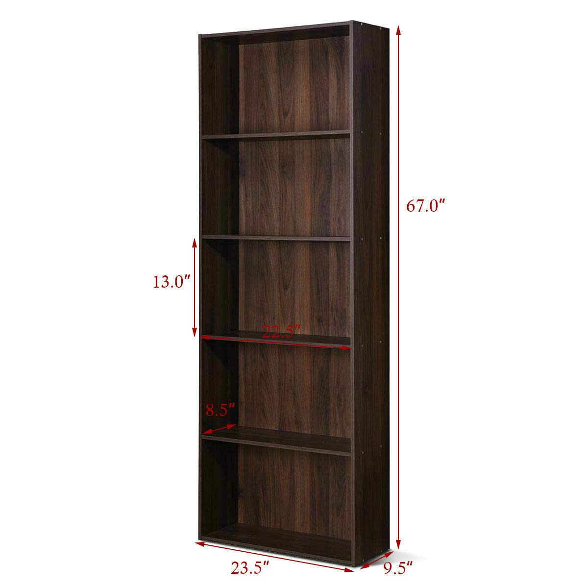 HPW Walnut 5-Tier Storage Shelf - Multi-Functional Bookshelf for Books, DVDs, Photos, Plants & Decor | Perfect for Living Room, Office, Bedroom & Nursery Organization