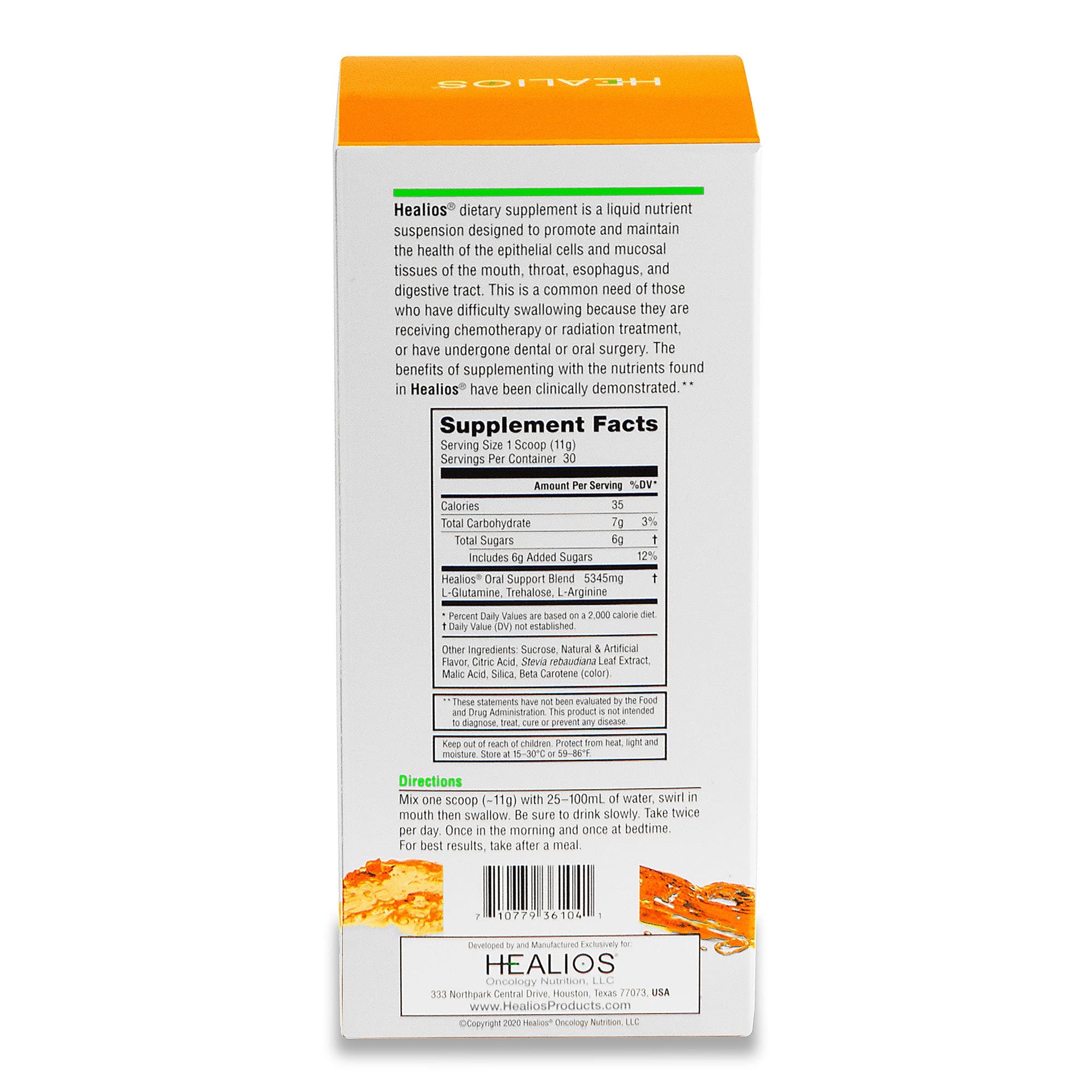 HEALIOS Orange Flavor Oral Health & Dietary Supplement Powder - 11.64oz | Naturally Sourced L-Glutamine, Trehalose & L-Arginine | Supports Immune System & Gut Health - Perfect for Daily Wellness & Active Lifestyles