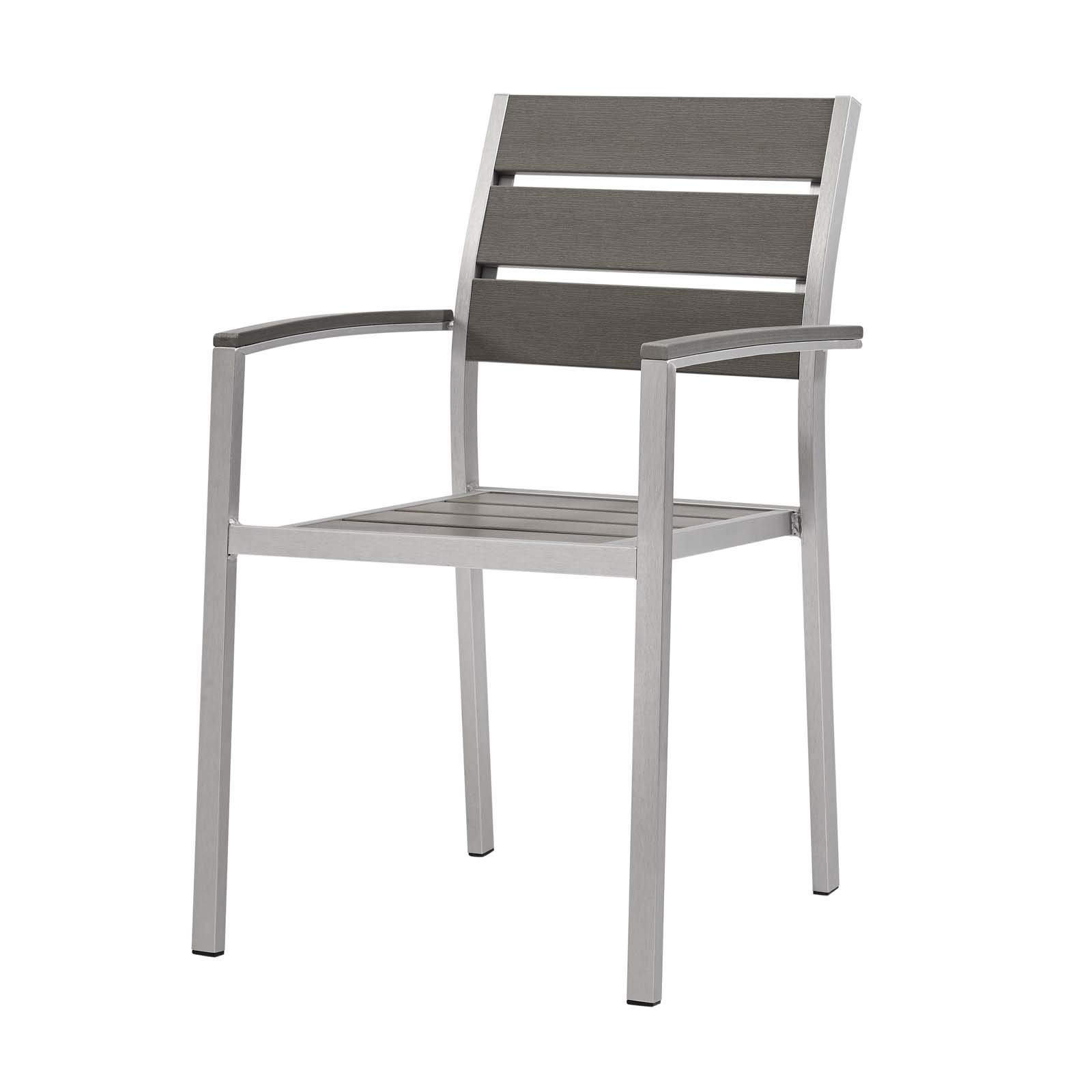 Modern Outdoor Patio Dining Armchair - Waterproof Fabric & Aluminum Frame - Gray/Silver - Perfect for Garden, Poolside & Backyard Relaxation