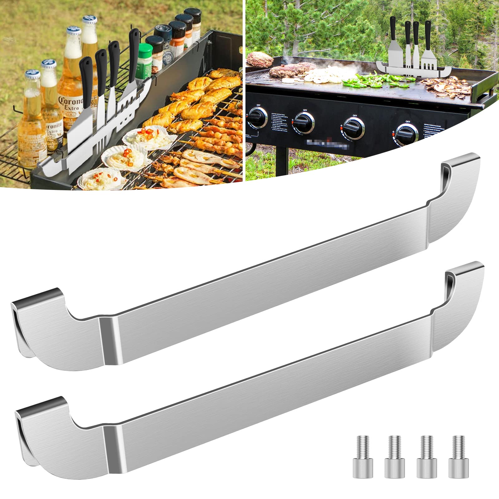 2 Pack Stainless Steel Griddle Spatula Holder - 10 Inch BBQ Tool Rack for Blackstone, Royal Gourmet Flat Top Griddles - Perfect for Outdoor Cooking, Picnics & Backyard Grilling