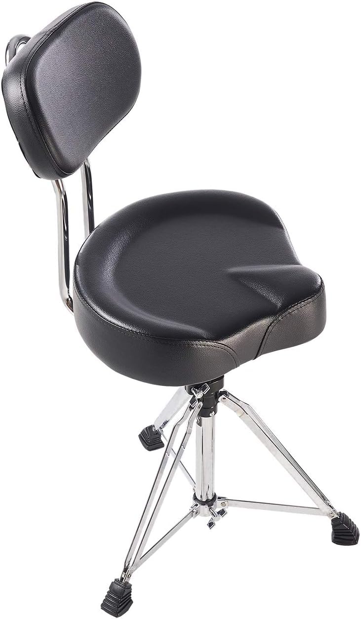 Premium Adjustable Drum Throne Stool with Large Backrest - Motorcycle Style Seat for Drummers | Made in Taiwan | Comfortable Percussion Stool for Drum Sets, Practice Sessions & Live Performances